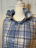 Stevie - Mens Upcycled Ruffle Shirt - Light Blue Plaid - size Medium