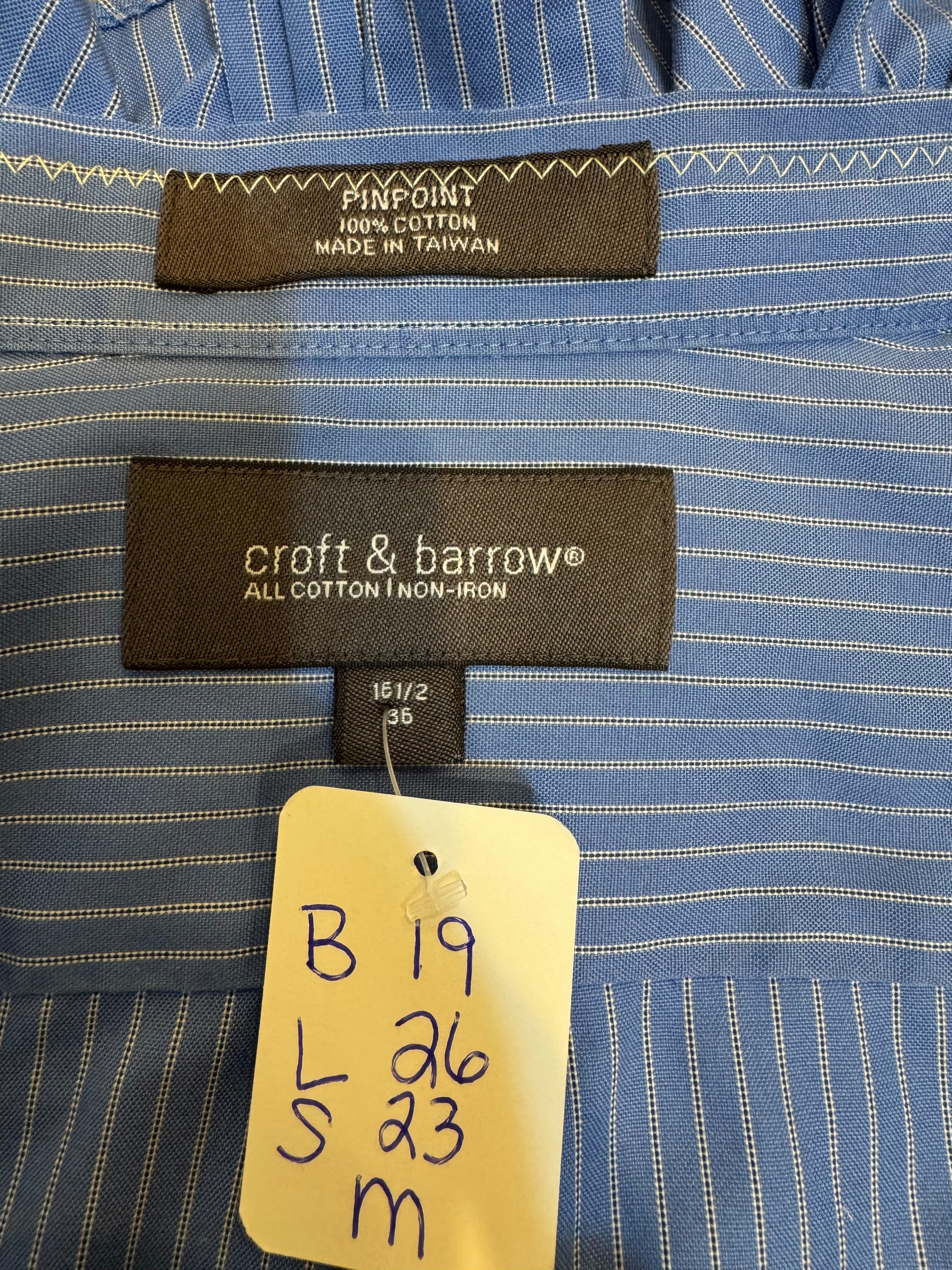SOLD Tatum - Croft & Barrow Mens Upcycled Ruffle Shirt - Blue Pinstripes size Medium