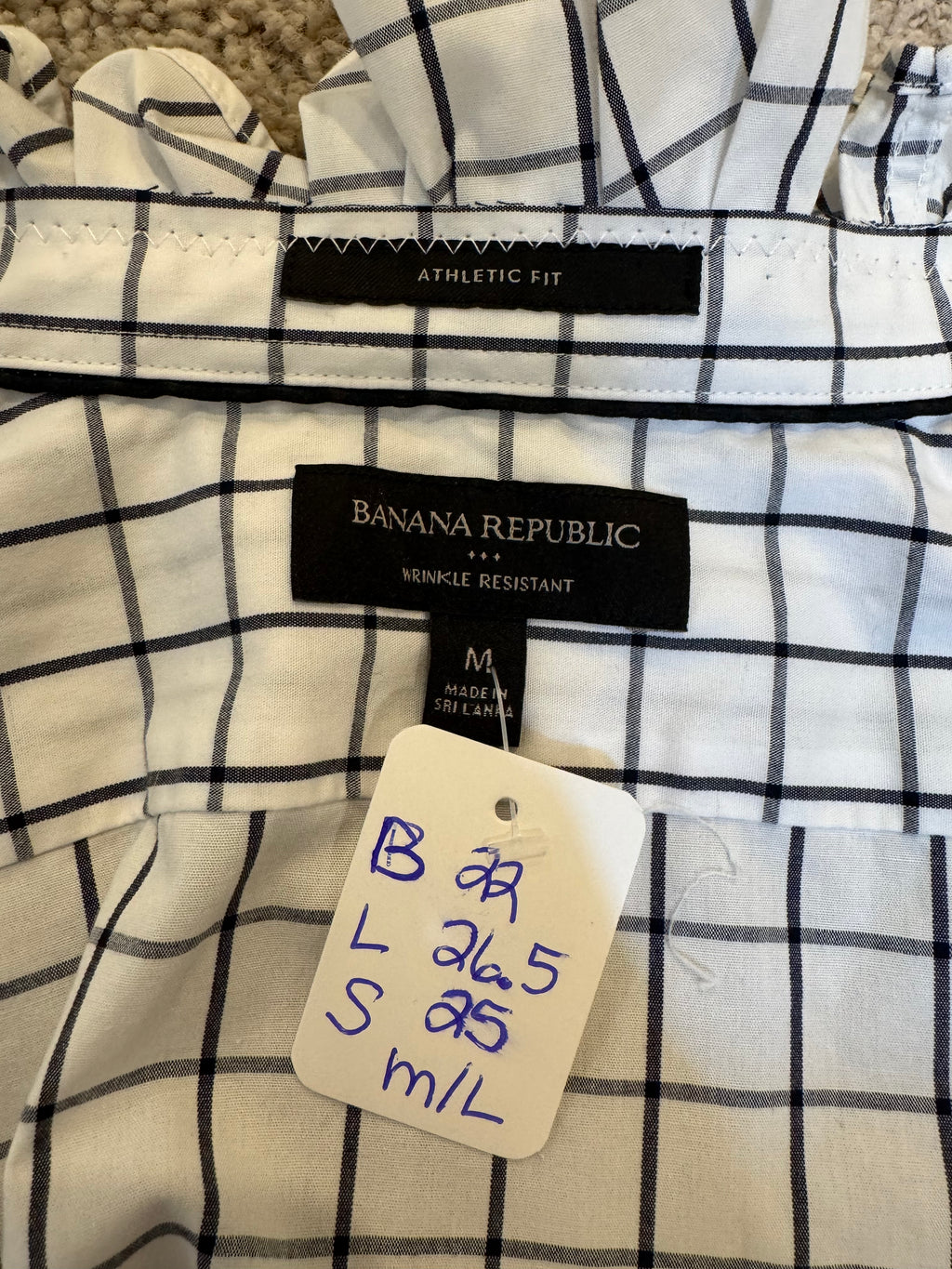 SOLD Karrie - Banana Republic Mens Upcycled Ruffle Shirt, White with Black Grids size Medium/Large