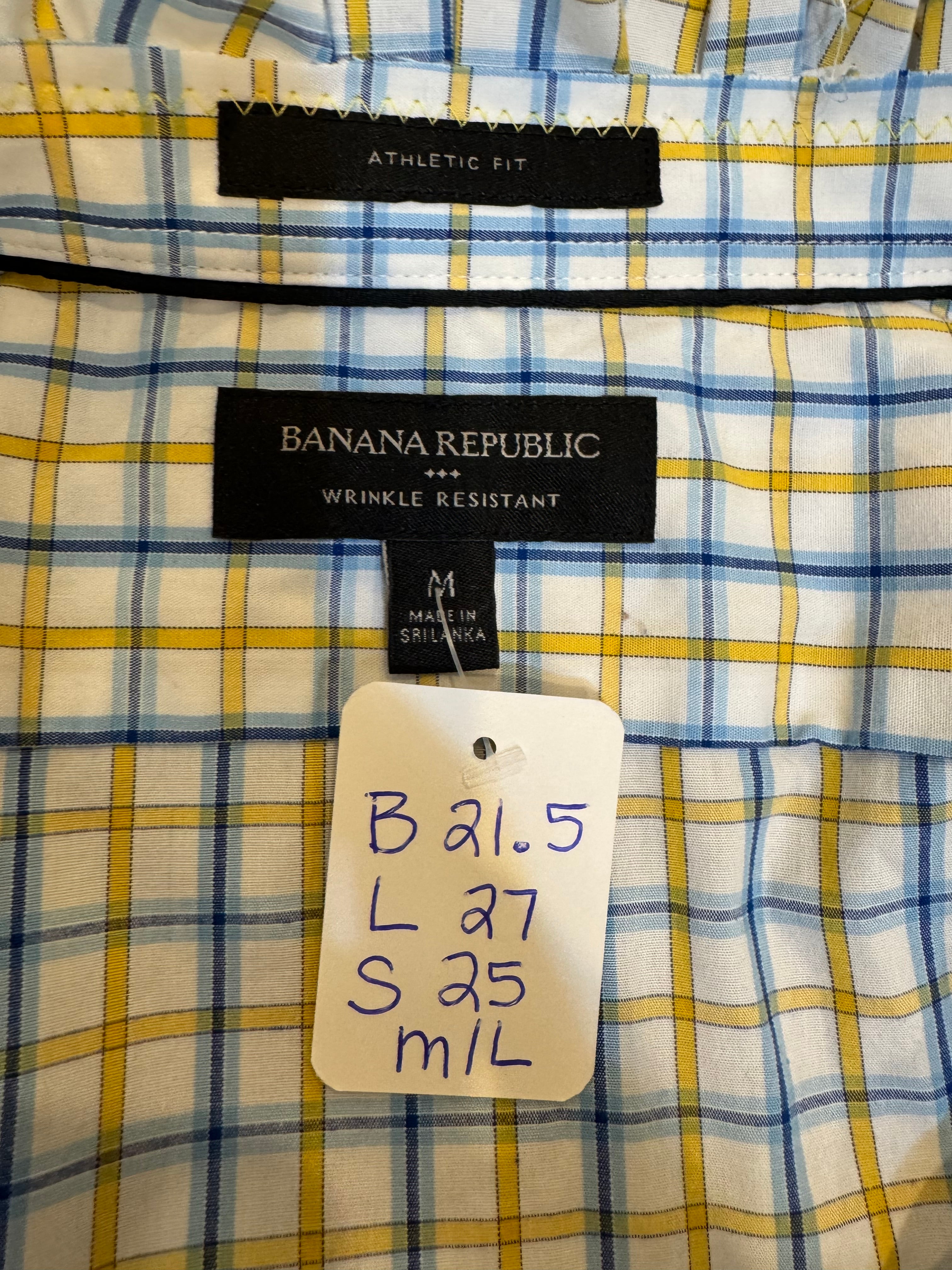 SOLD Courtney - Banana Republic Mens Upcycled Ruffle Shirt yellow and blue plaid - M/L
