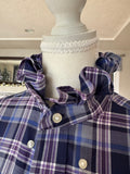SOLD Anne - Hathaway Mens Upcycled Ruffle Shirt - Navy and Purple Plaid - size M/L