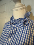 SOLD Ava - Lands End Mens Upcycled Ruffle Shirt - Blue Plaid - Size Small/Medium