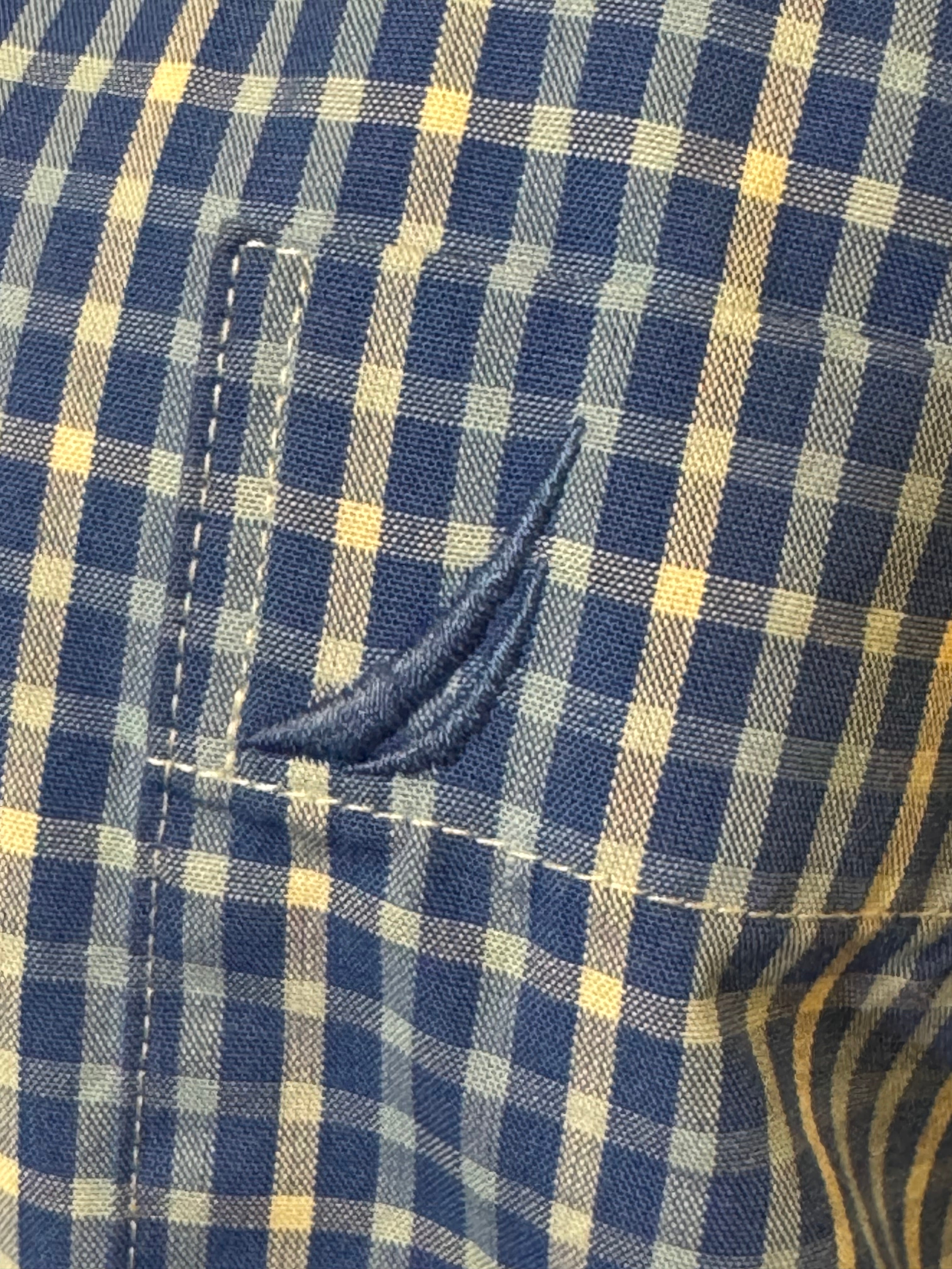 SOLD Hazel - Nautica Mens Upcycled Ruffle Shirt - Blue Plaid - Size Medium