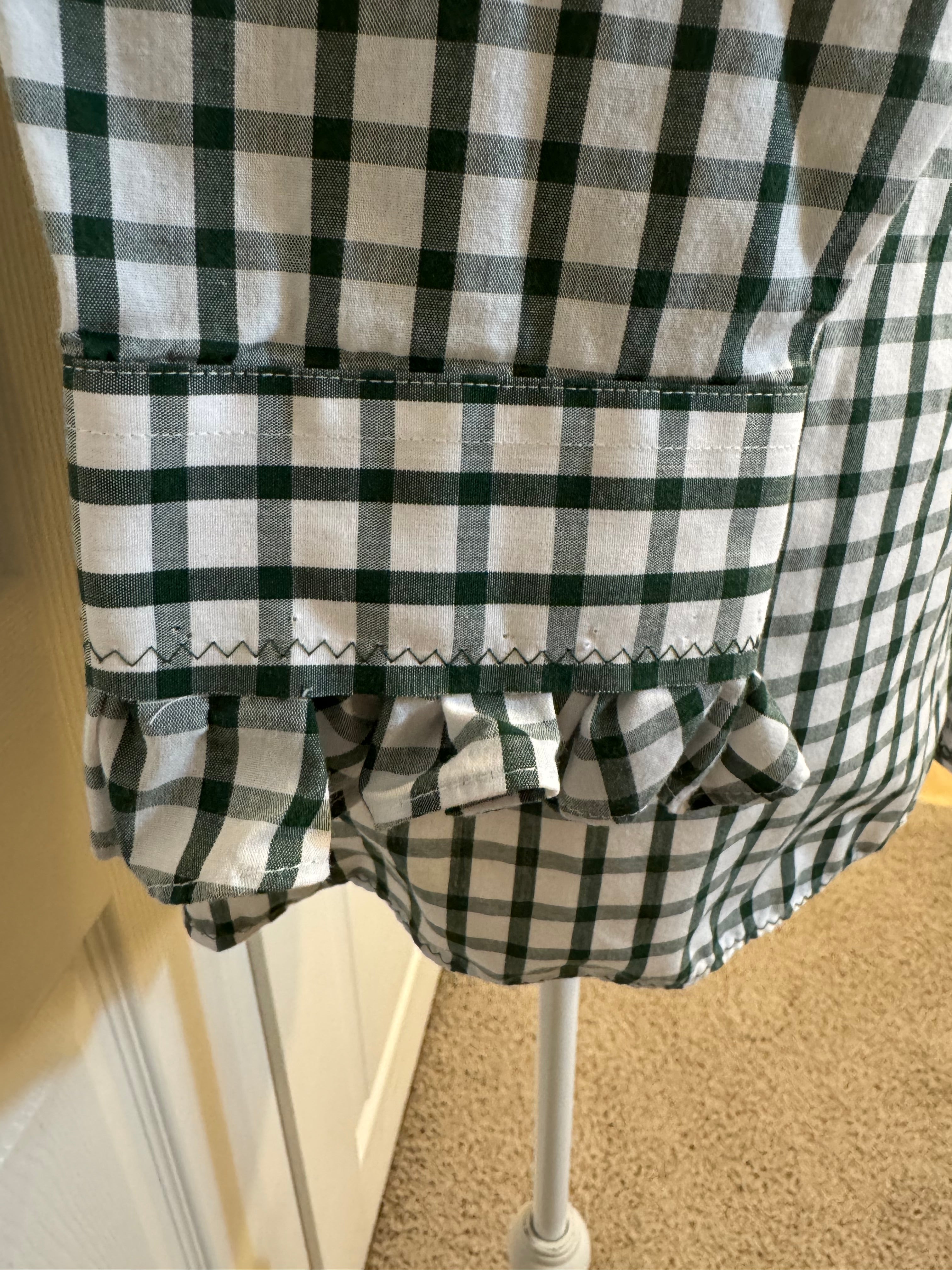 Lauren - Stafford Men's Upcycled Shirt - Ruffle sleeves, normal collar, dark green plaid size Medium