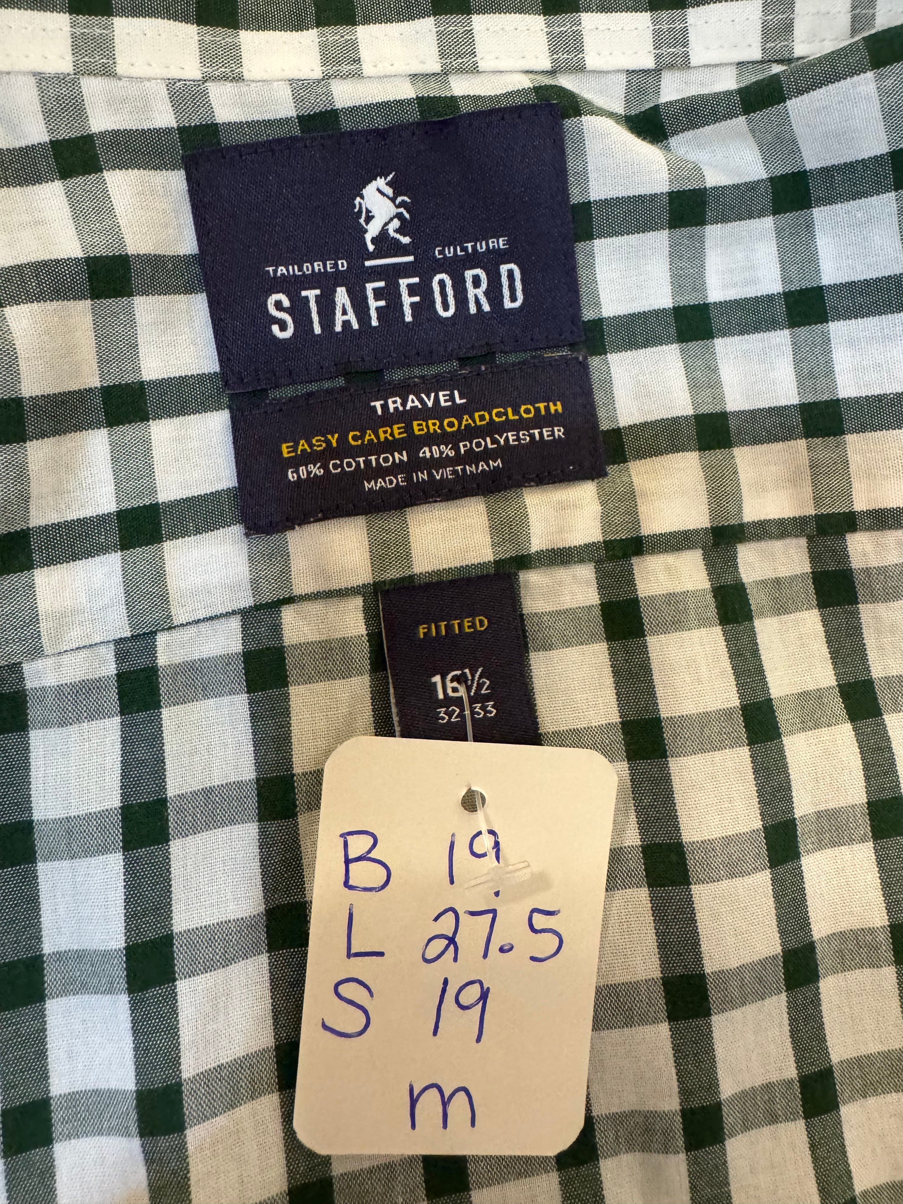 Lauren - Stafford Men's Upcycled Shirt - Ruffle sleeves, normal collar, dark green plaid size Medium