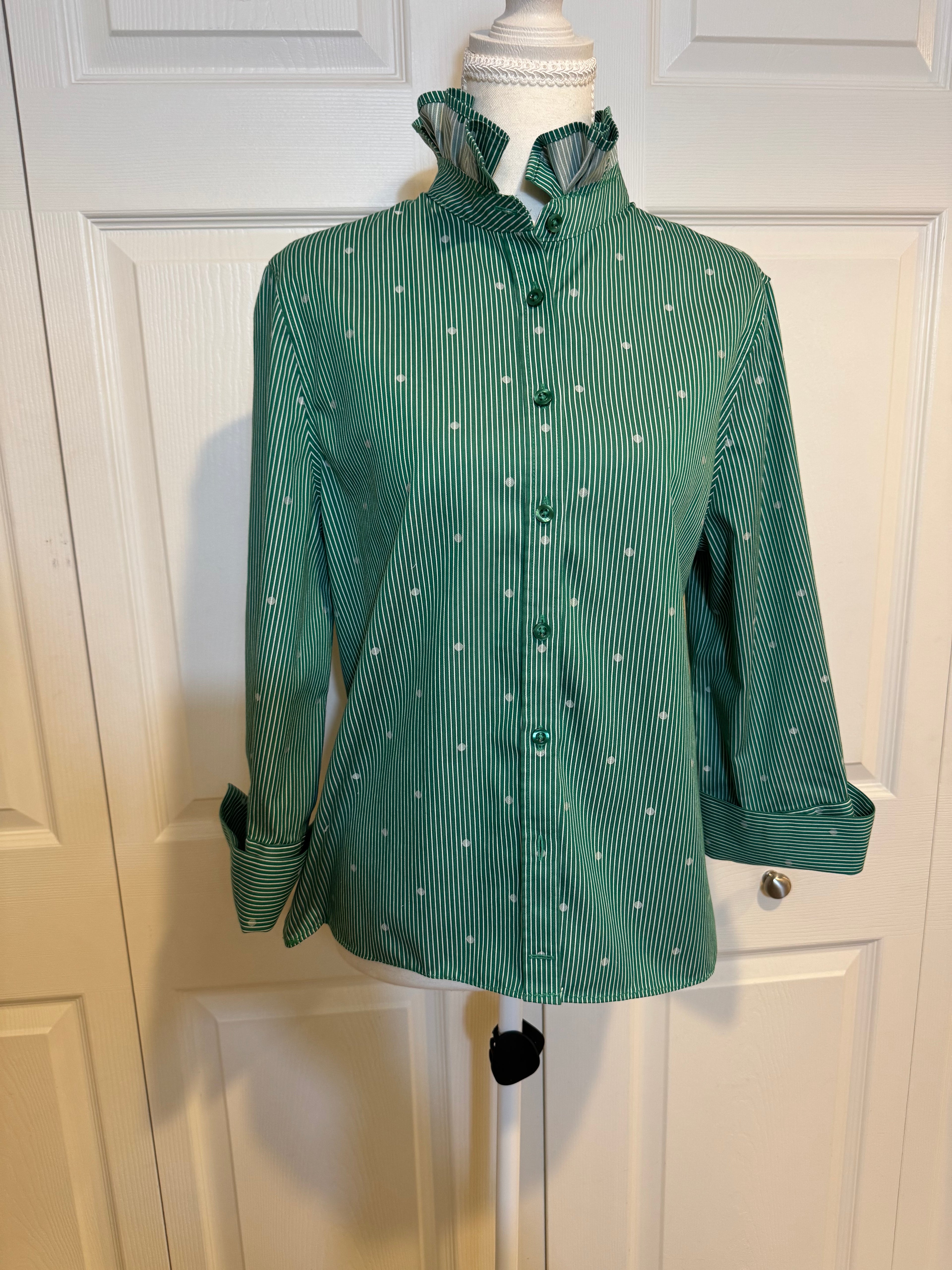 SOLD Sheila - Women's Upcycled Shirt - Chicos Green Striped size Medium/Large
