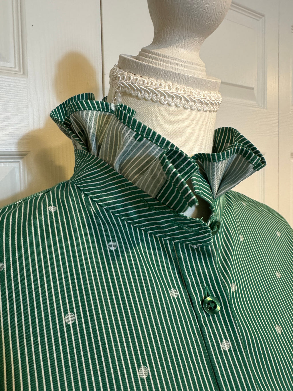 SOLD Sheila - Women's Upcycled Shirt - Chicos Green Striped size Medium/Large