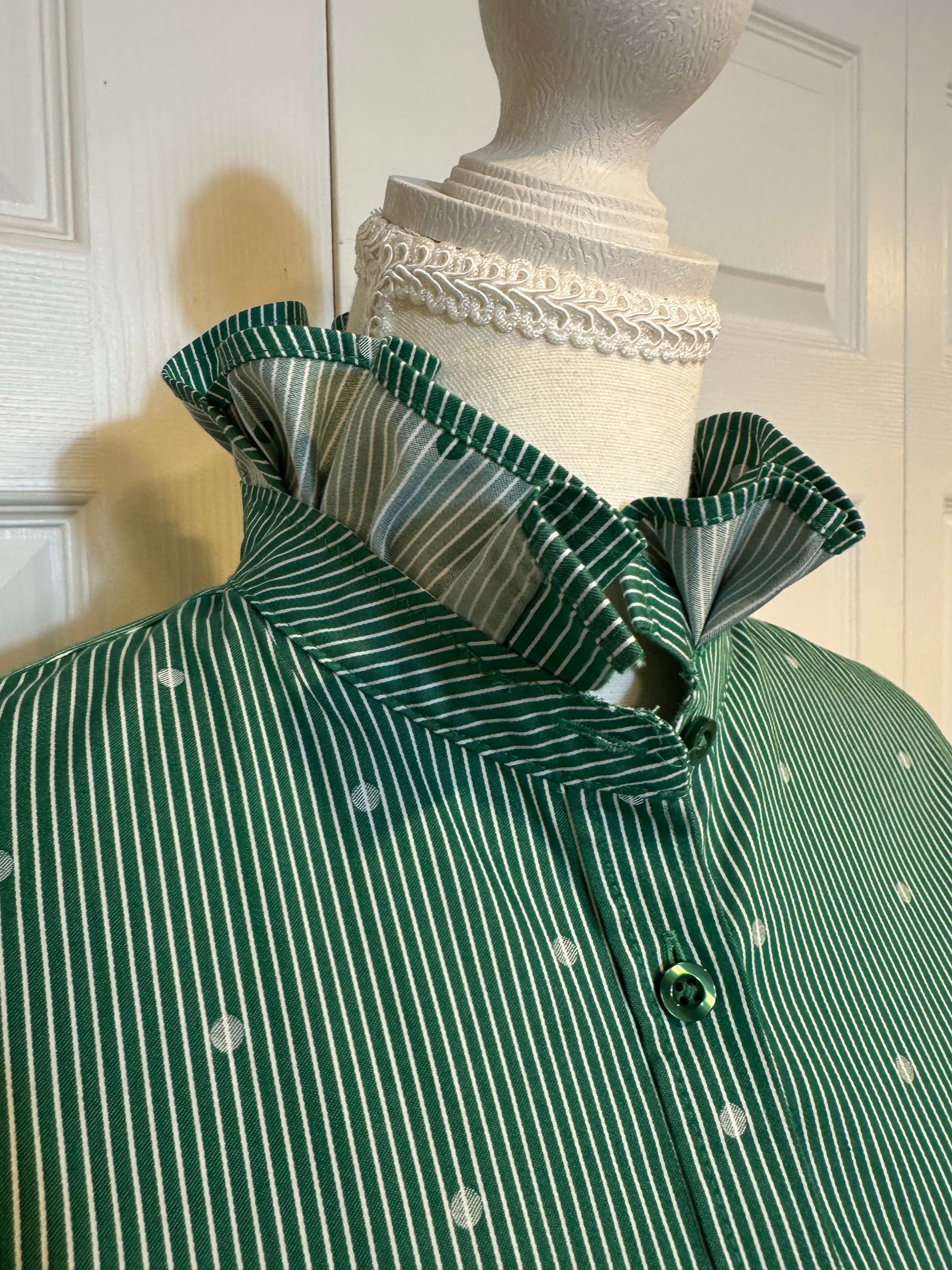 SOLD Sheila - Women's Upcycled Shirt - Chicos Green Striped size Medium/Large