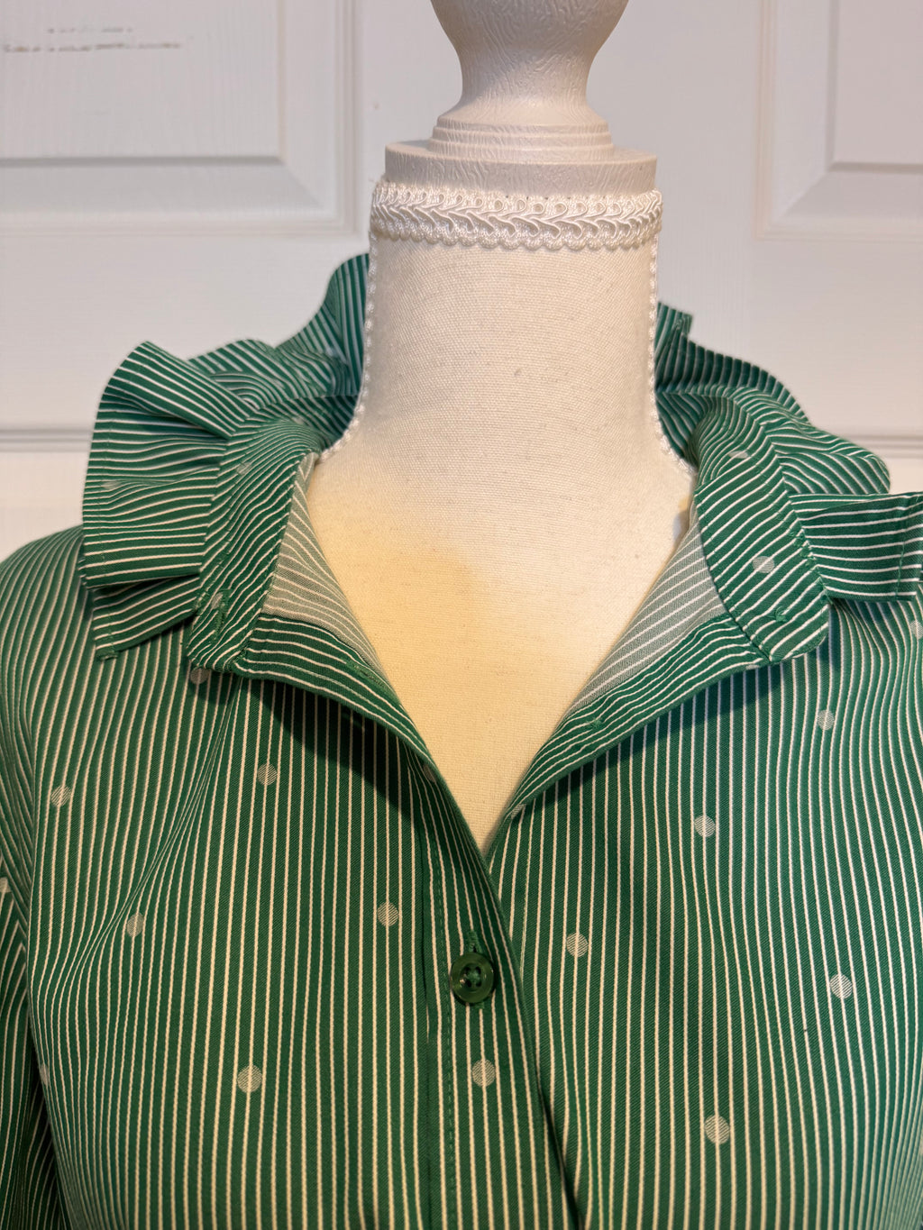 SOLD Sheila - Women's Upcycled Shirt - Chicos Green Striped size Medium/Large