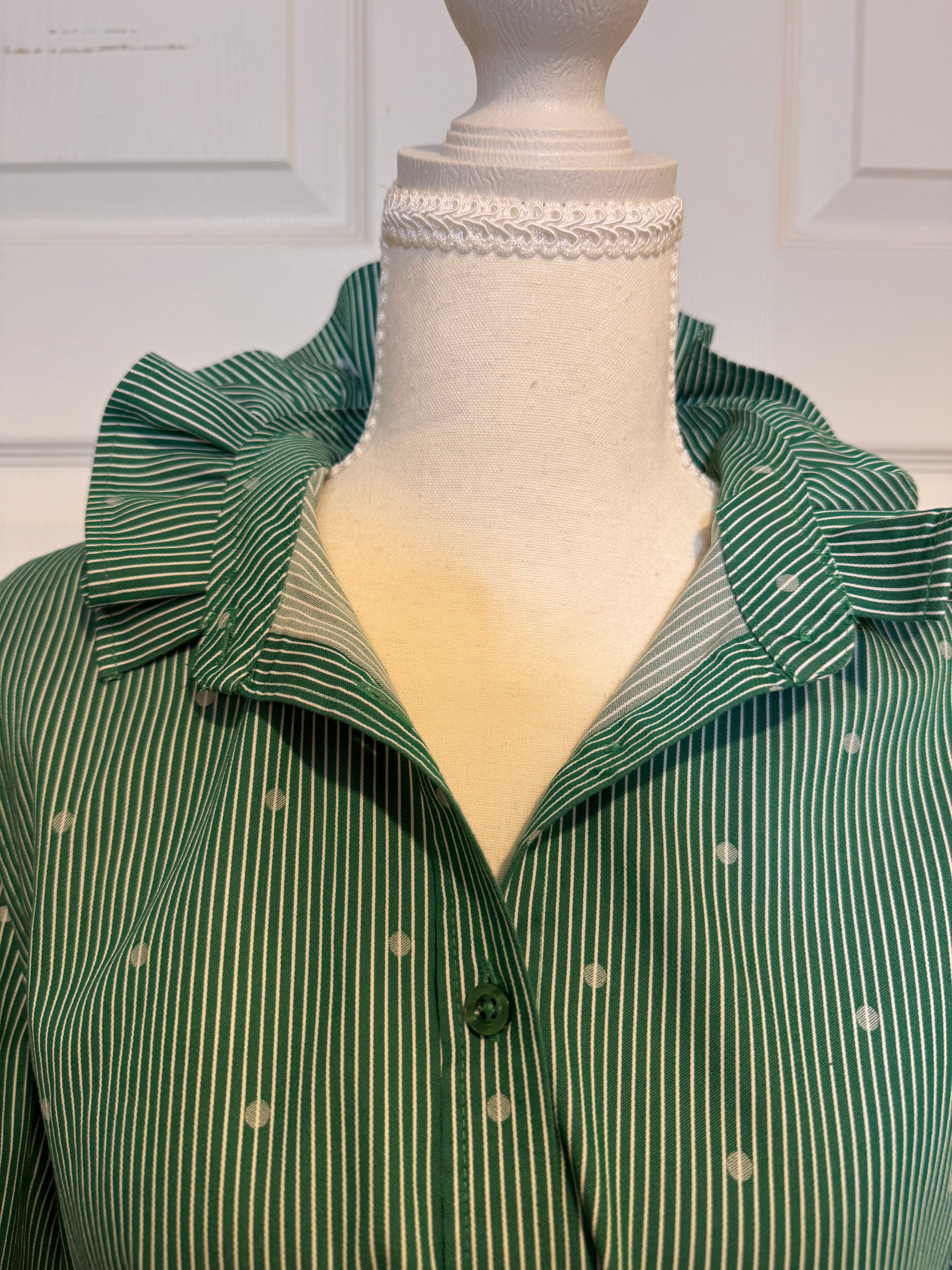 SOLD Sheila - Women's Upcycled Shirt - Chicos Green Striped size Medium/Large