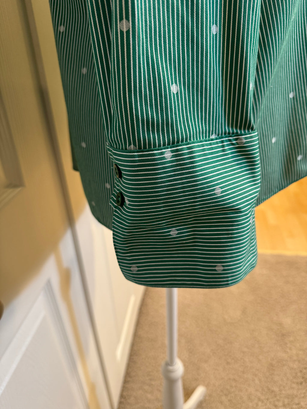 SOLD Sheila - Women's Upcycled Shirt - Chicos Green Striped size Medium/Large