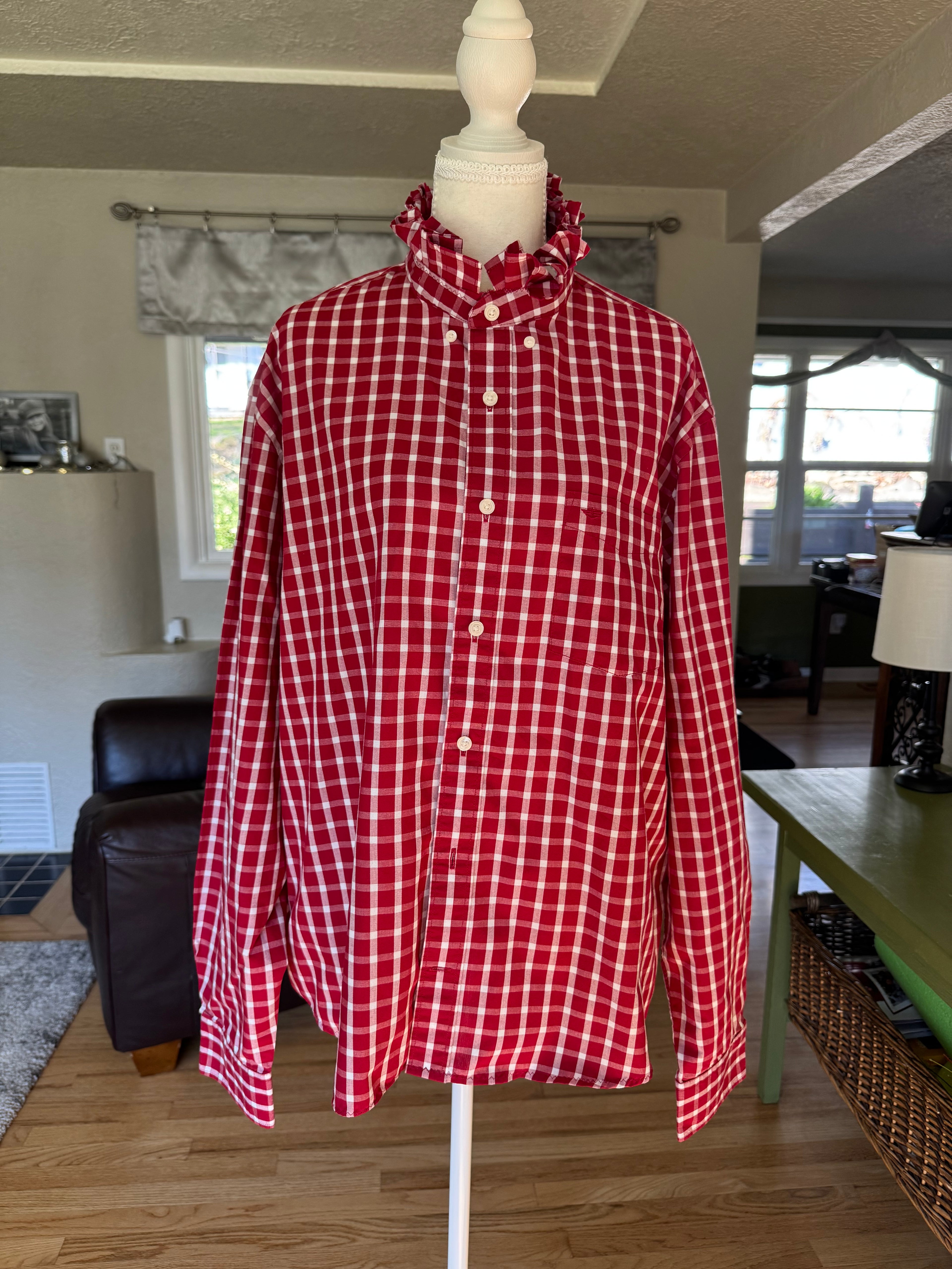 SOLD Elsie - Dockers Upcycled Men's Shirt - Red Plaid - size XL