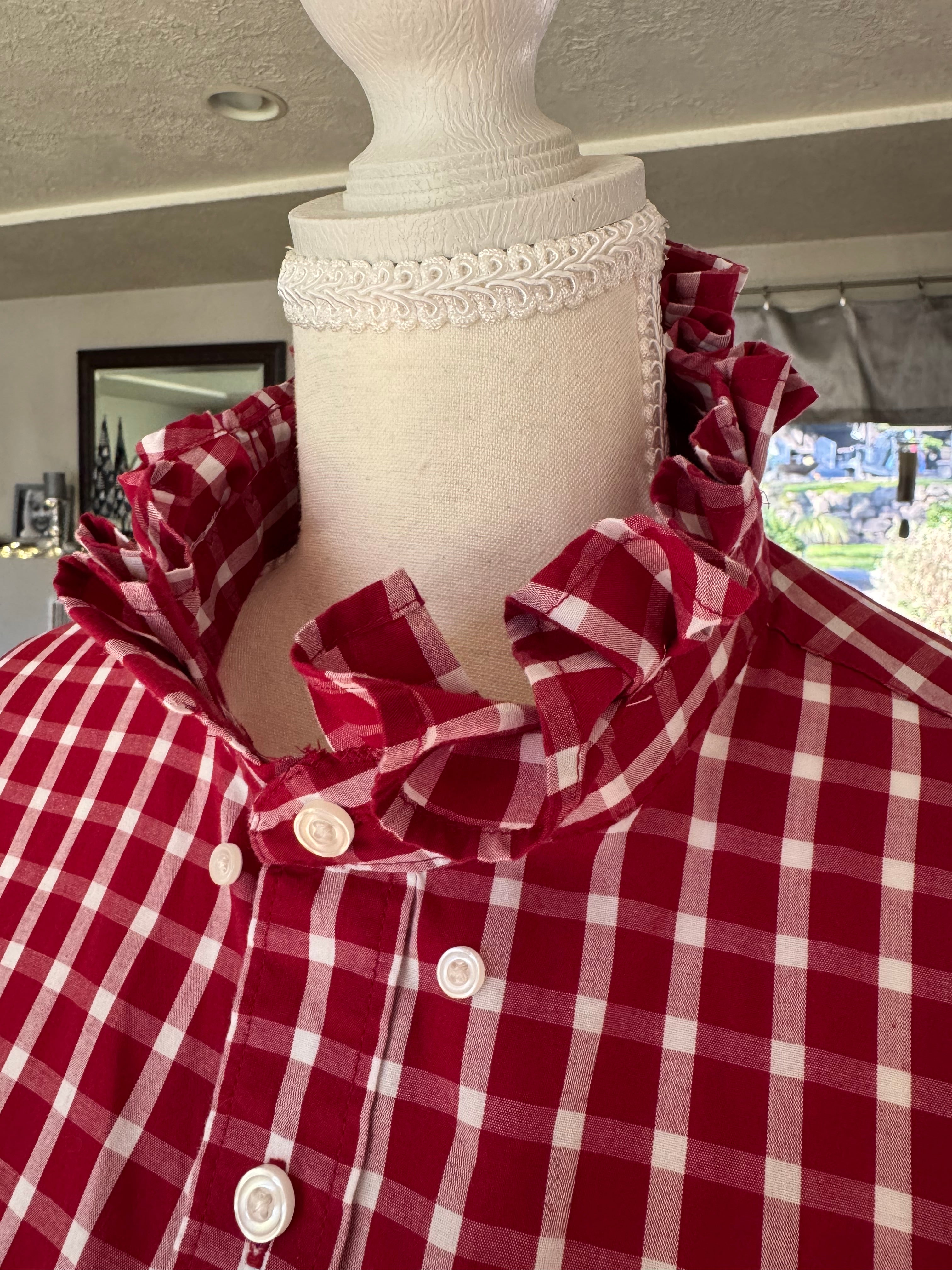 SOLD Elsie - Dockers Upcycled Men's Shirt - Red Plaid - size XL