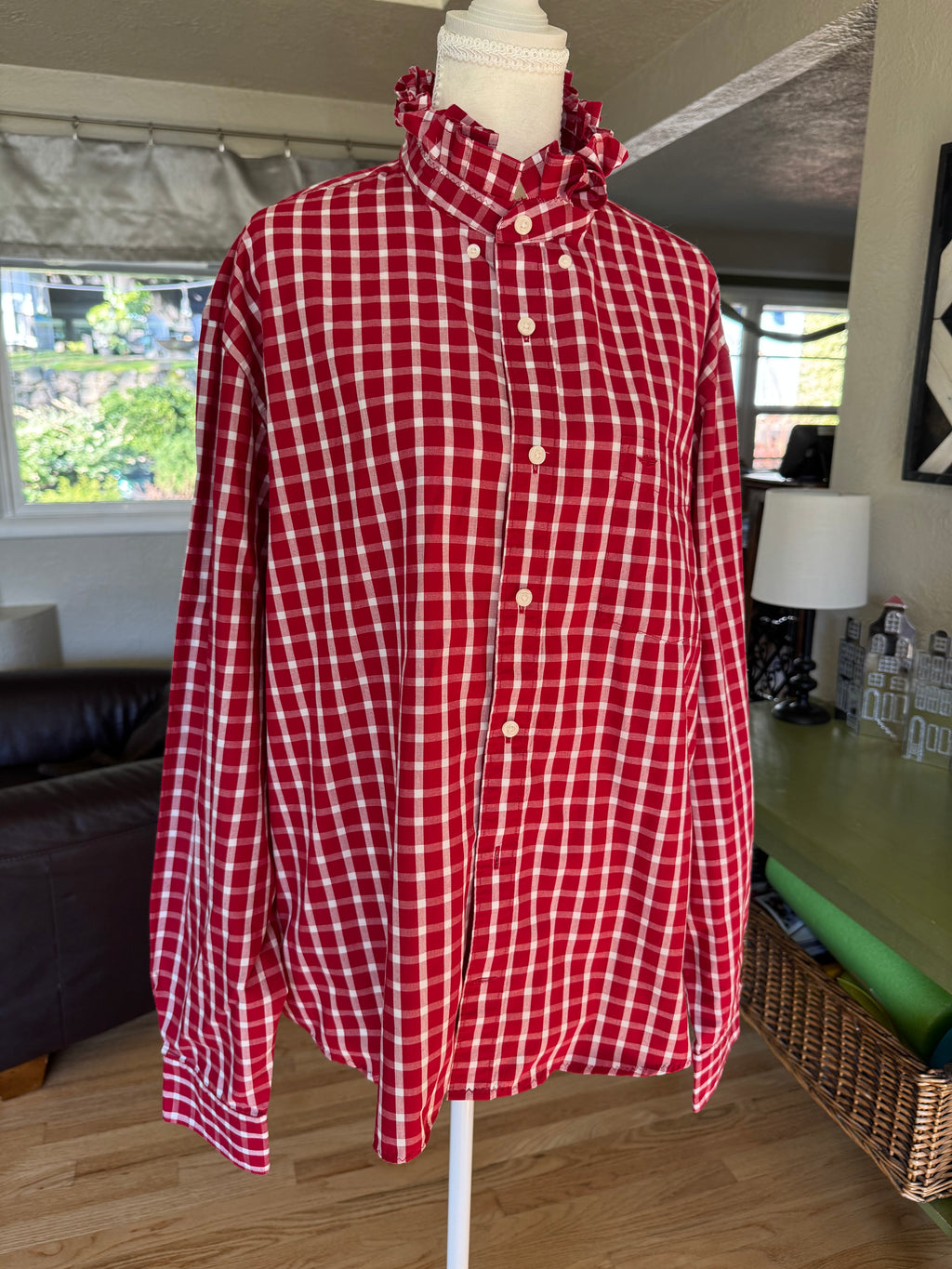 SOLD Elsie - Dockers Upcycled Men's Shirt - Red Plaid - size XL