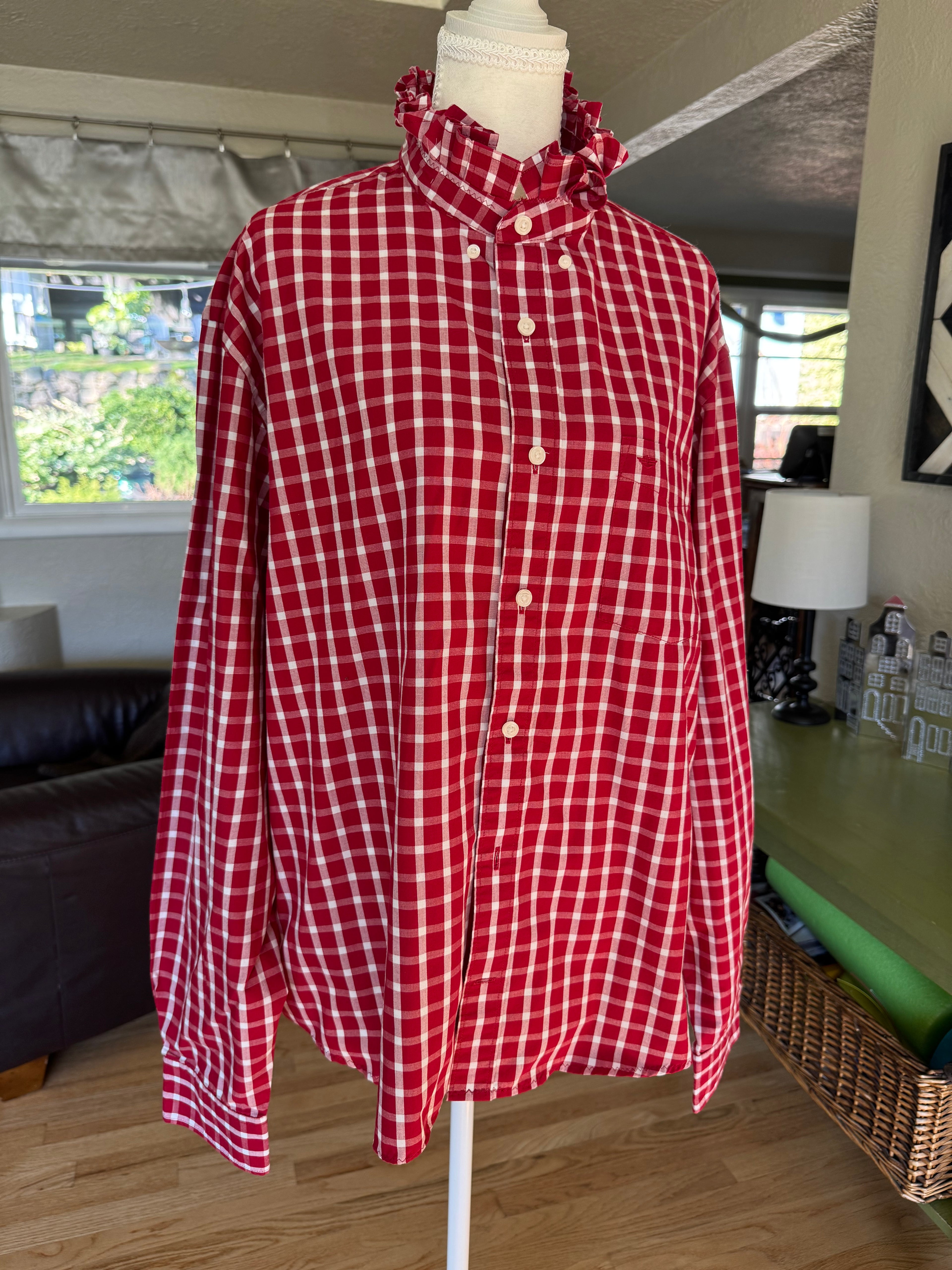 SOLD Elsie - Dockers Upcycled Men's Shirt - Red Plaid - size XL