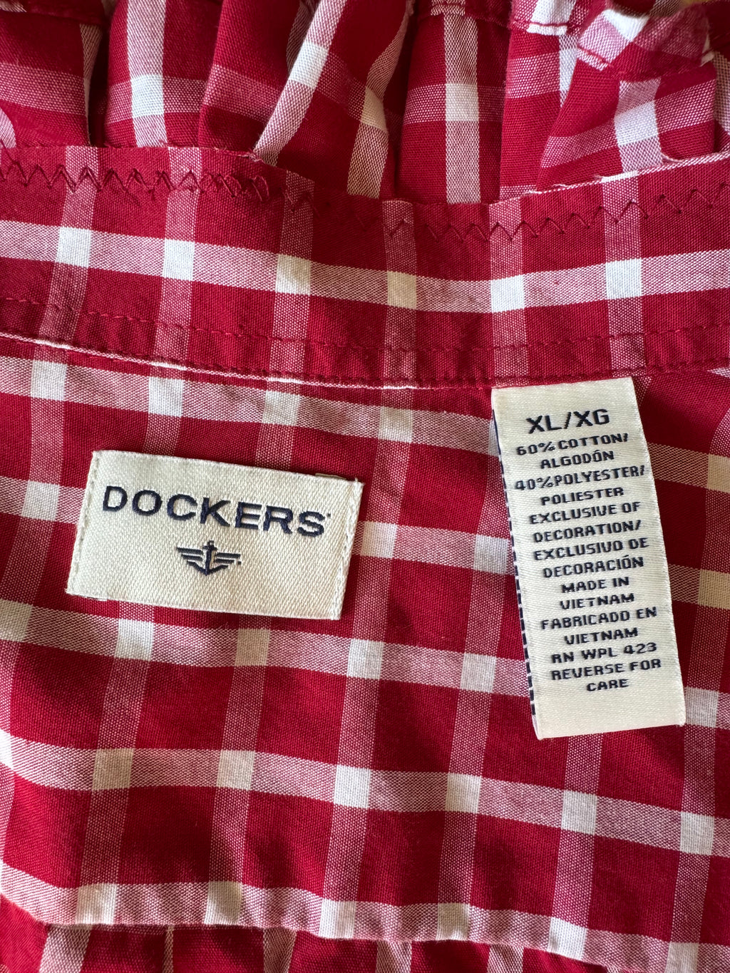 SOLD Elsie - Dockers Upcycled Men's Shirt - Red Plaid - size XL