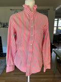 SOLD Drew - Maxwell's Upcycled Men's Shirt Ruffle Shirt - Pink and White Stripes - M
