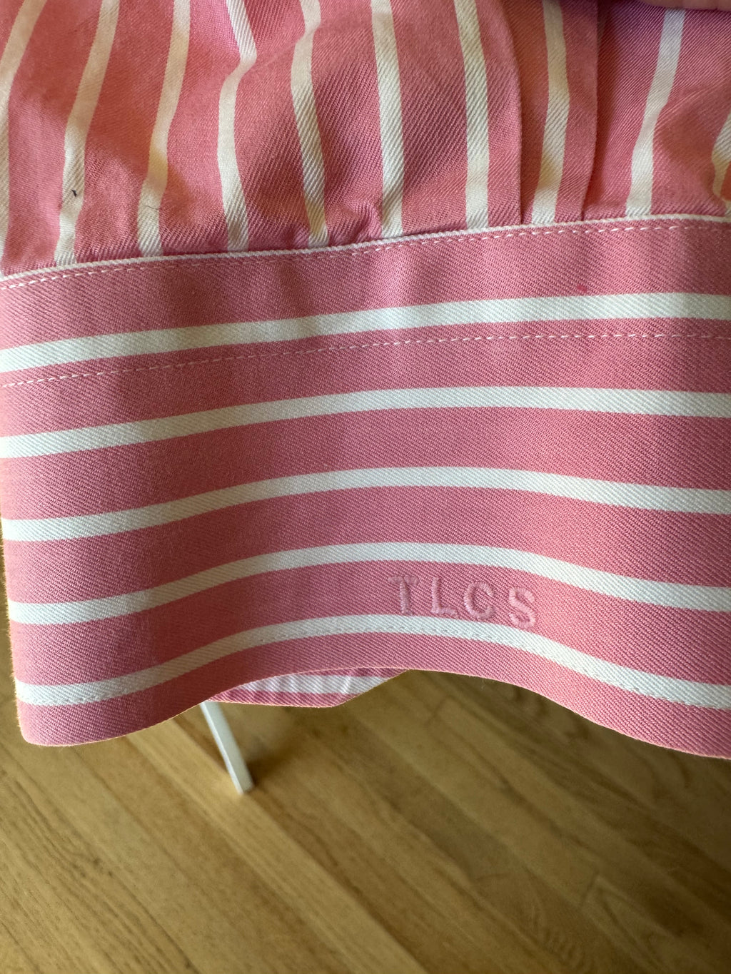 SOLD Drew - Maxwell's Upcycled Men's Shirt Ruffle Shirt - Pink and White Stripes - M