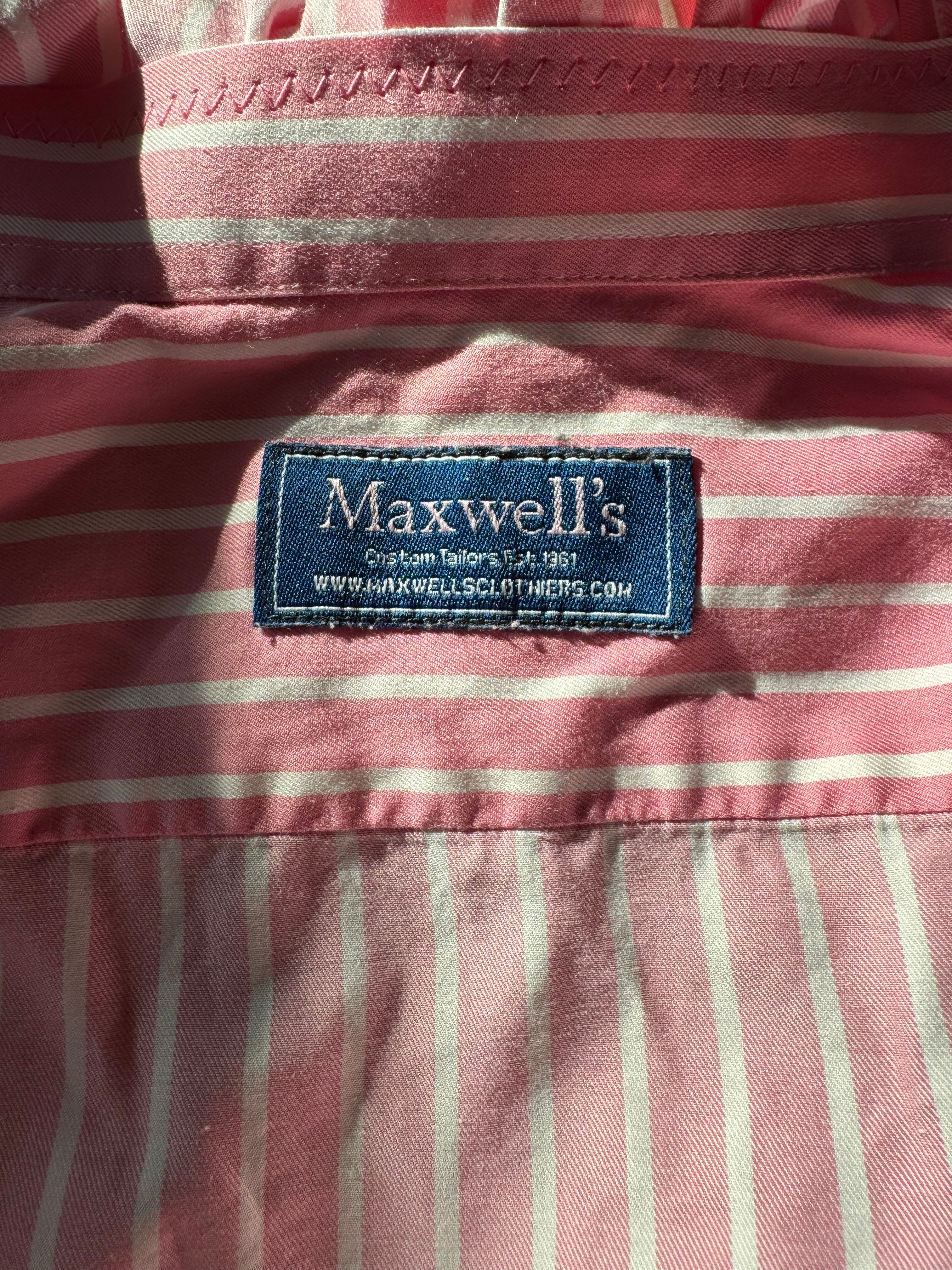 SOLD Drew - Maxwell's Upcycled Men's Shirt Ruffle Shirt - Pink and White Stripes - M