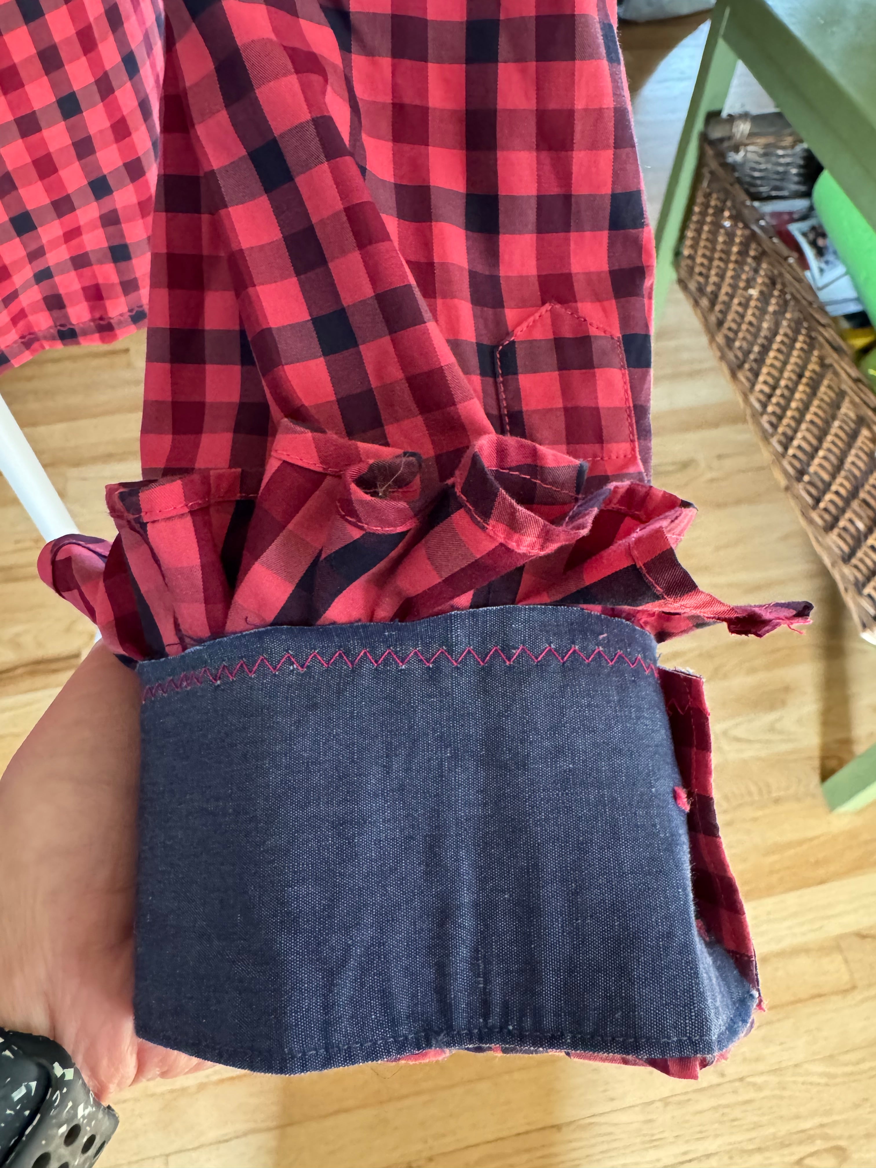 SOLD Juliet - Bugatchi Upcycled Mens Dress Ruffle Sleeve shirt Pink Plaid - XL