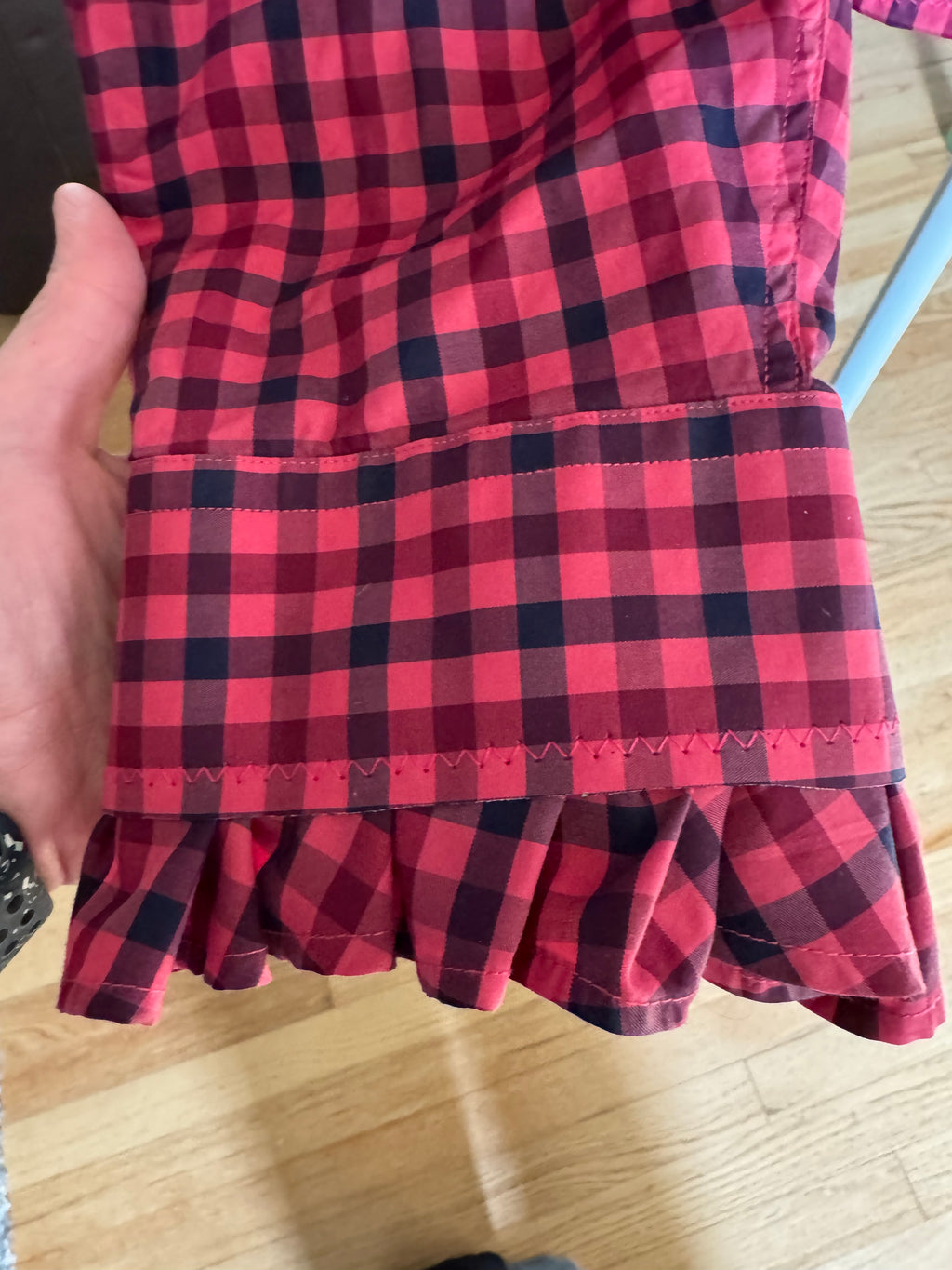 SOLD Juliet - Bugatchi Upcycled Mens Dress Ruffle Sleeve shirt Pink Plaid - XL