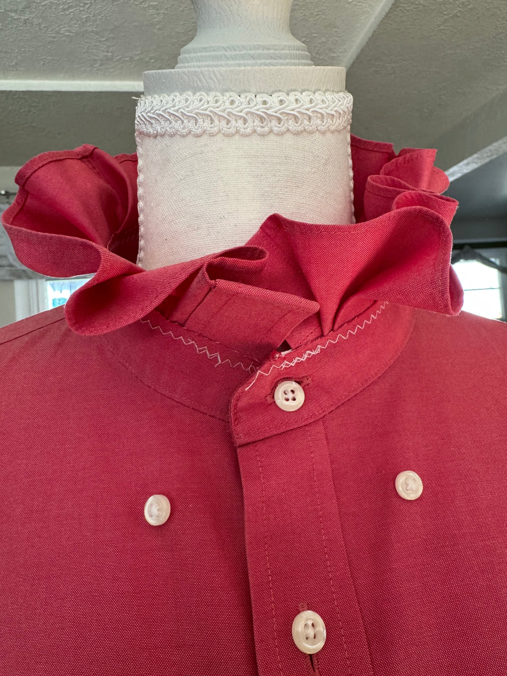 SOLD Lola - Nordstrom Upcycled Mens Shirt Ruffle Collar  - pink - size XL