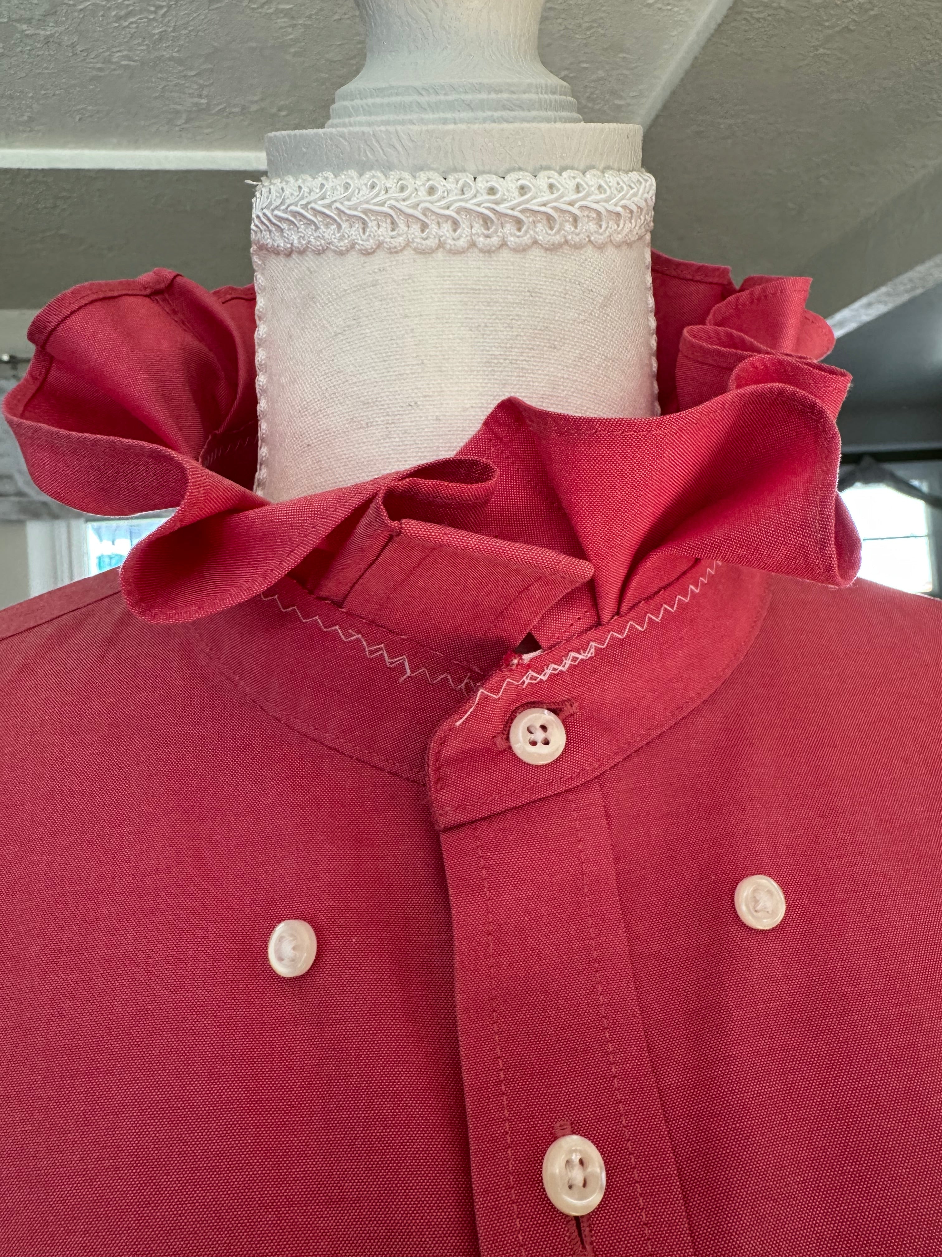 SOLD Lola - Nordstrom Upcycled Mens Shirt Ruffle Collar  - pink - size XL