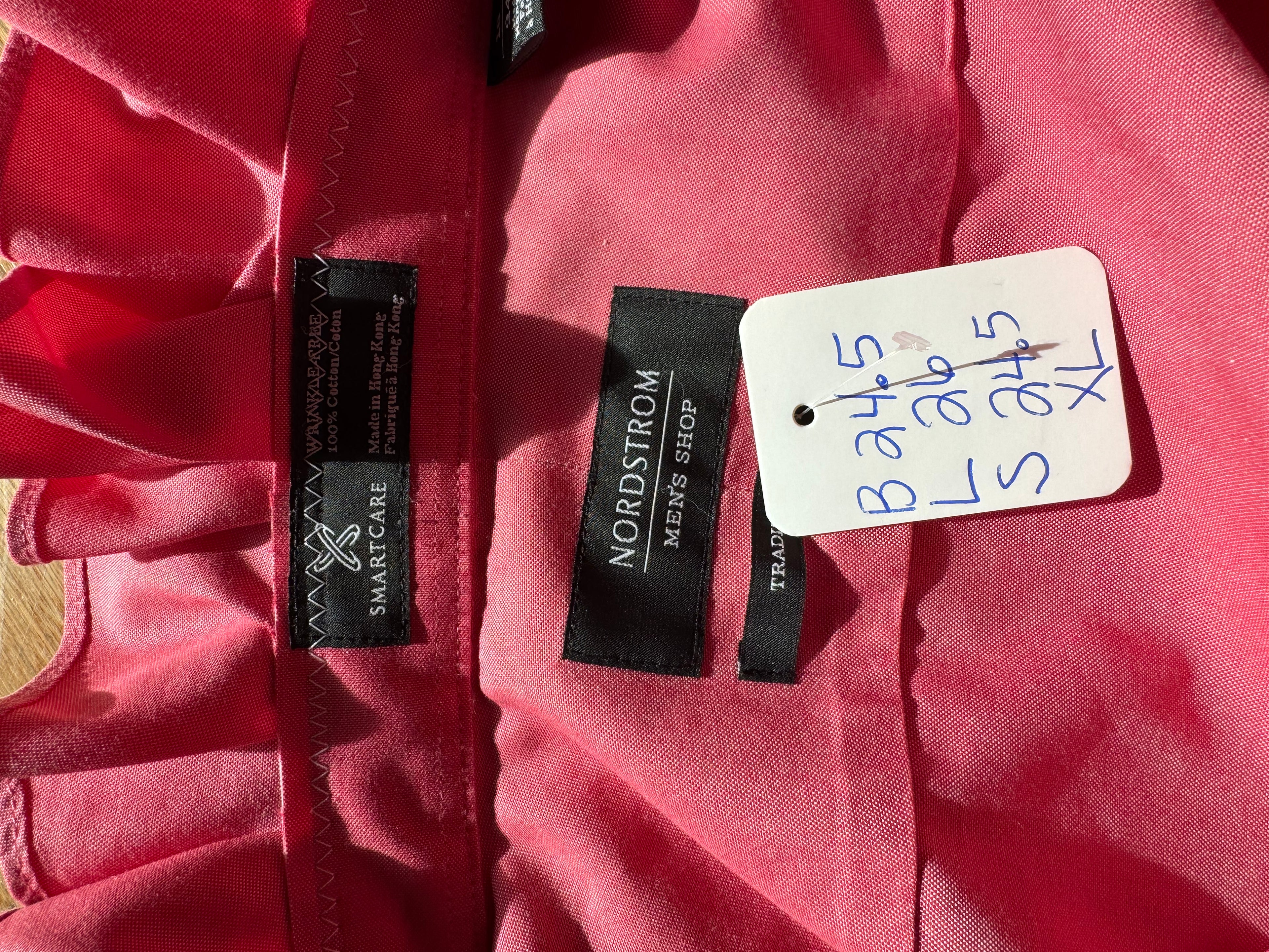 SOLD Lola - Nordstrom Upcycled Mens Shirt Ruffle Collar  - pink - size XL