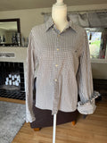 Fiona - Vineyard Vines Upcycled Mens Ruffle Sleeve shirt - Khaki Plaid - Size L/XL