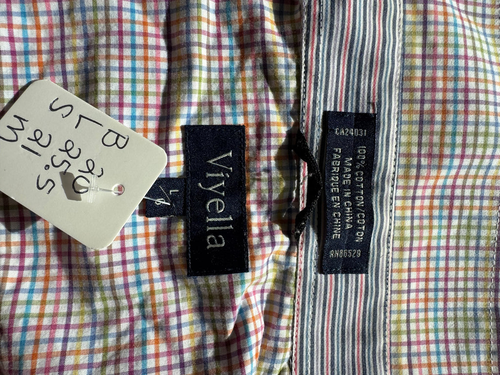 SOLD Everly - Viyella Upcycled Mens Ruffle Sleeve Shirt - Rainbow Plaid - size Medium