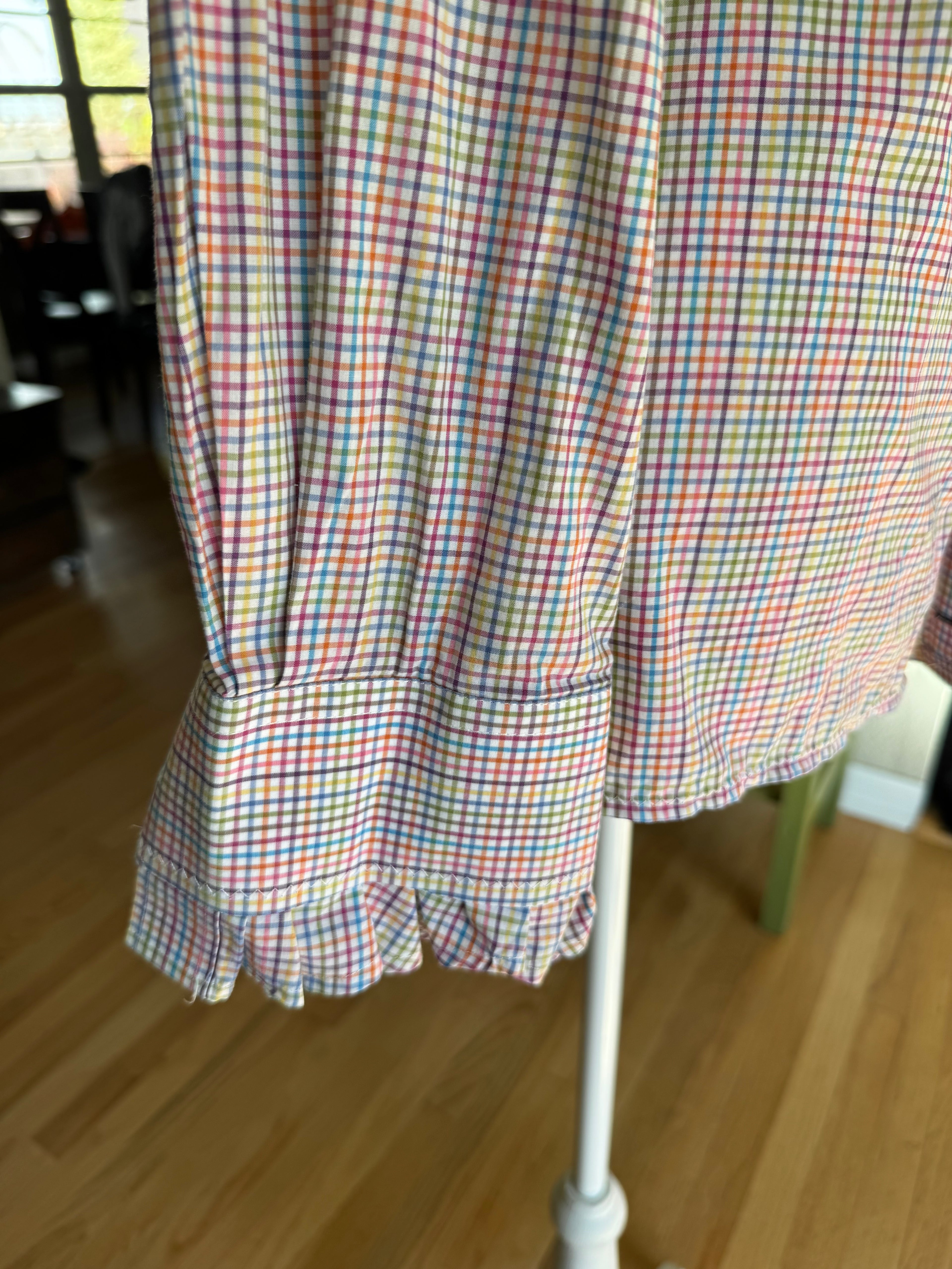 SOLD Everly - Viyella Upcycled Mens Ruffle Sleeve Shirt - Rainbow Plaid - size Medium