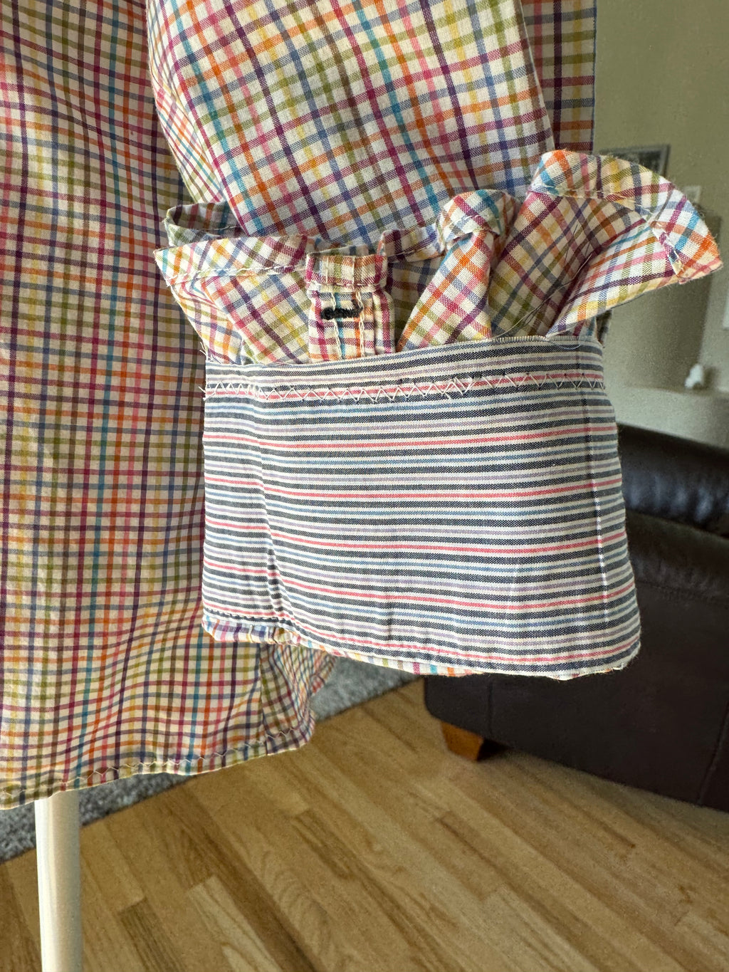 SOLD Everly - Viyella Upcycled Mens Ruffle Sleeve Shirt - Rainbow Plaid - size Medium