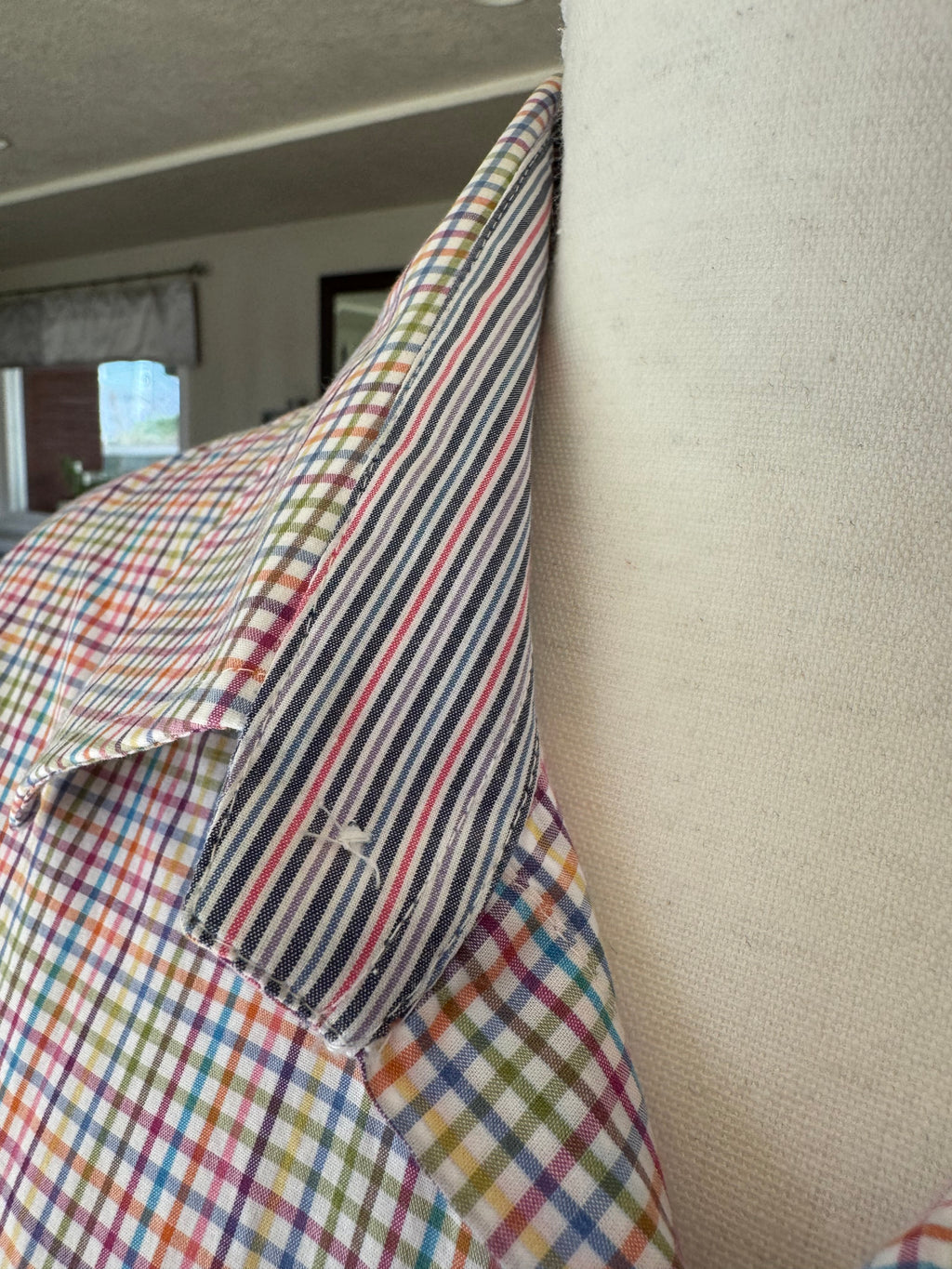 SOLD Everly - Viyella Upcycled Mens Ruffle Sleeve Shirt - Rainbow Plaid - size Medium