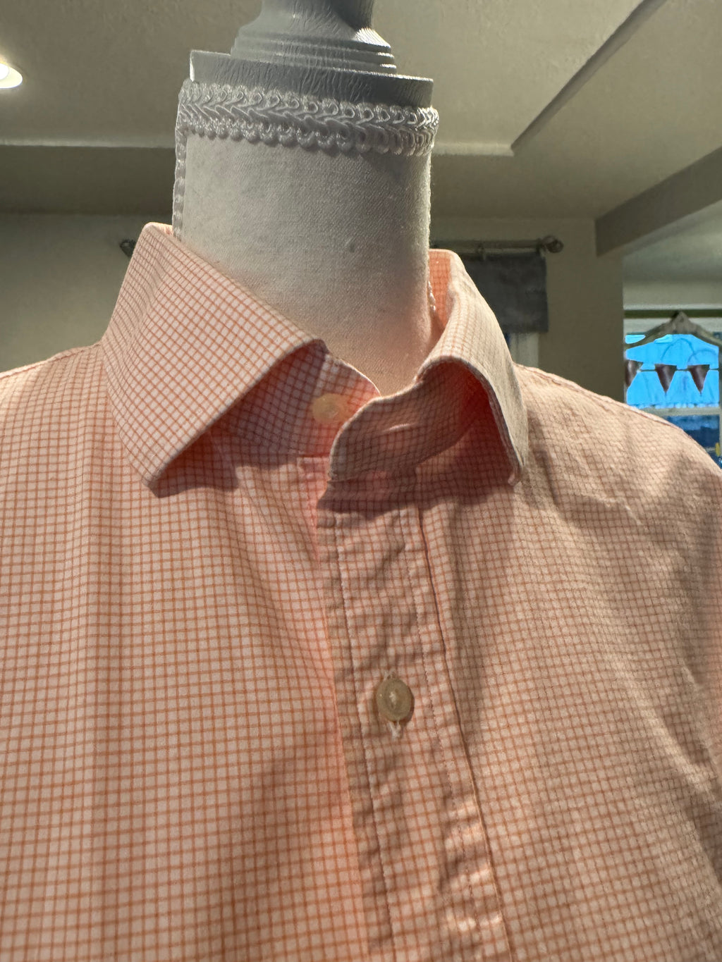 Lane - Polo by Ralph Lauren Upcycled Mens shirt, ruffle sleeve, orange checked - size M/L