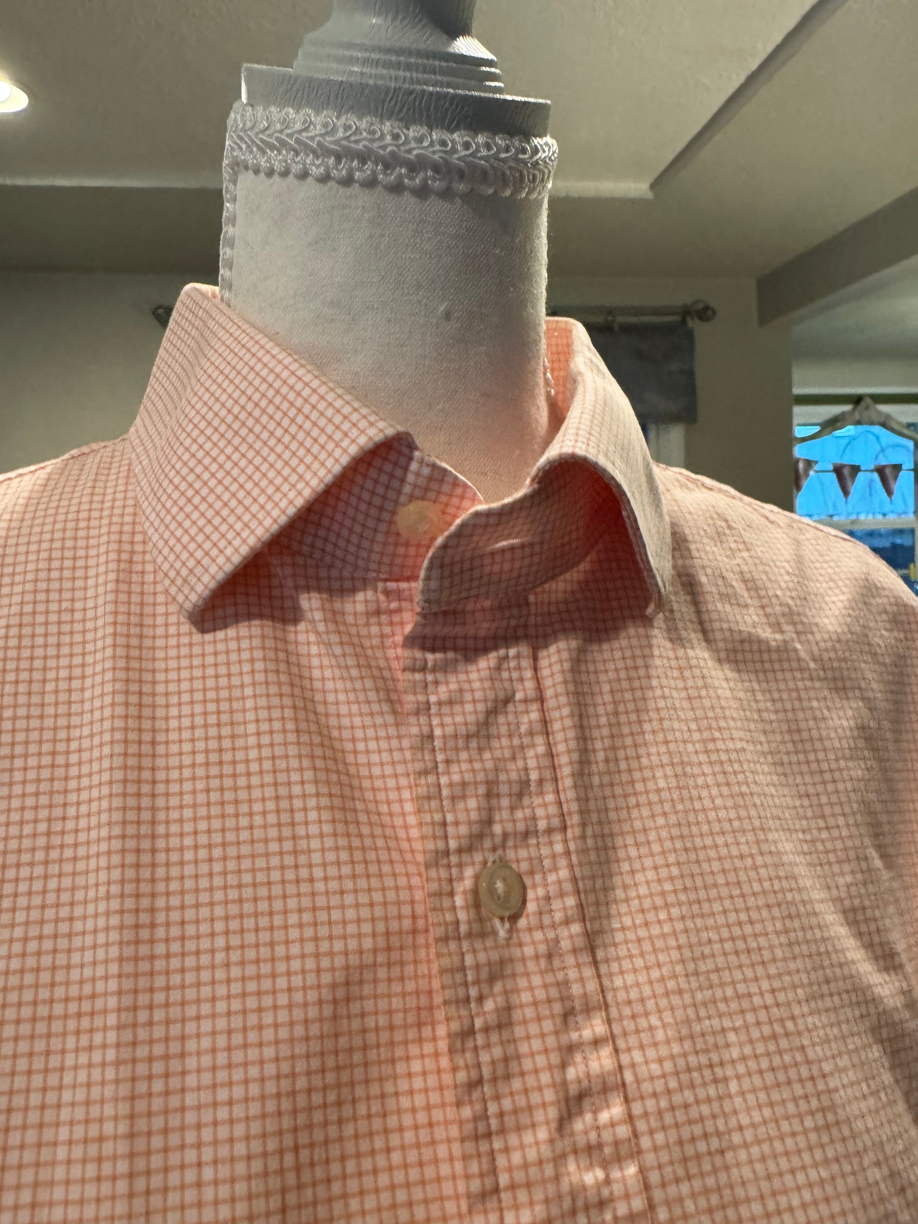 Lane - Polo by Ralph Lauren Upcycled Mens shirt, ruffle sleeve, orange checked - size M/L