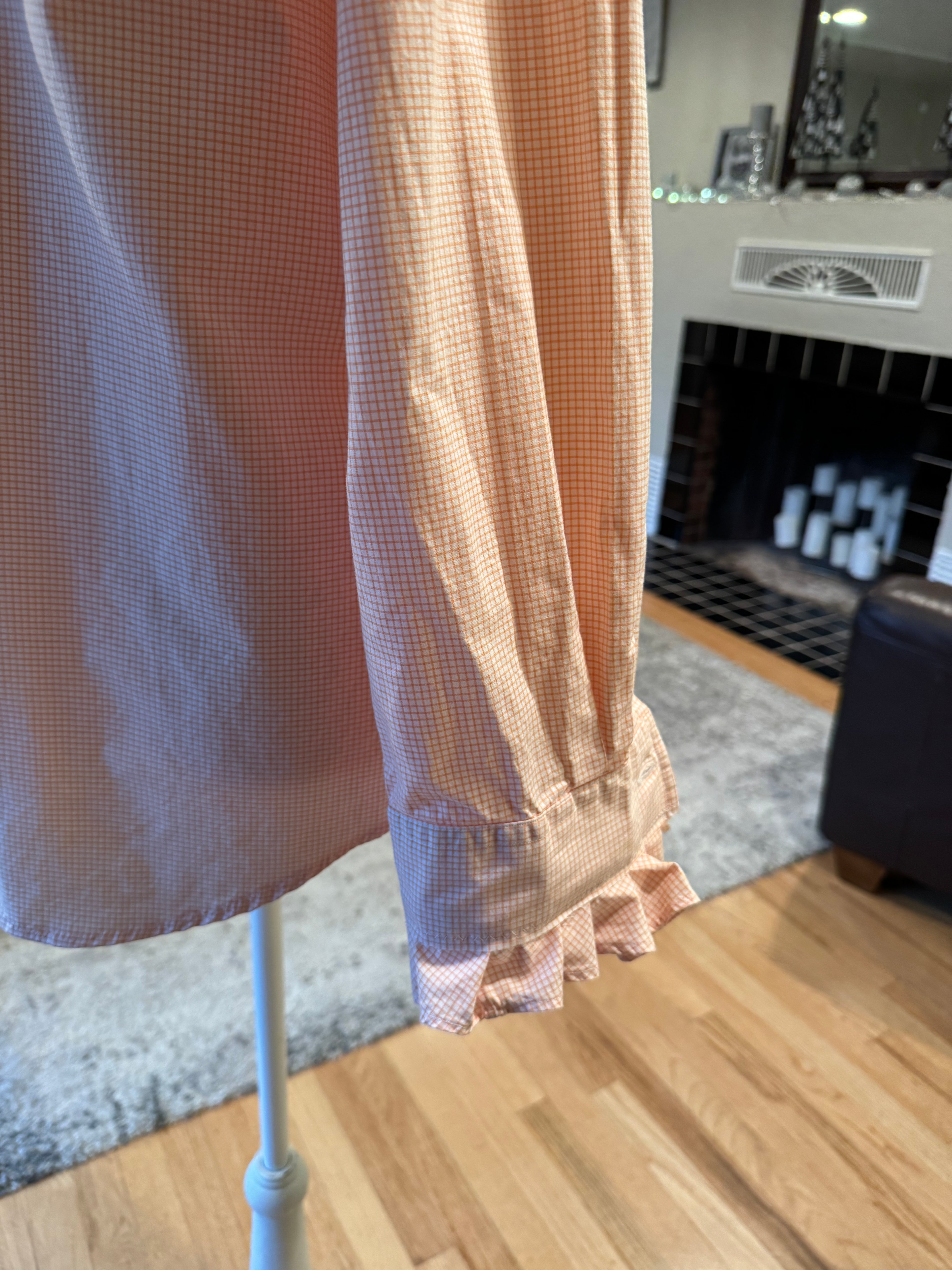 Lane - Polo by Ralph Lauren Upcycled Mens shirt, ruffle sleeve, orange checked - size M/L