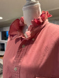 SOLD Rory - Nautica Upcycled Men's Ruffle Collar and Sleeve - Orange Gingham - Size L/XL