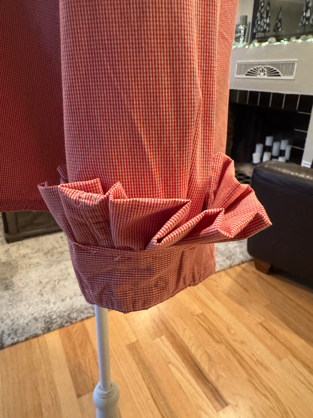 SOLD Rory - Nautica Upcycled Men's Ruffle Collar and Sleeve - Orange Gingham - Size L/XL