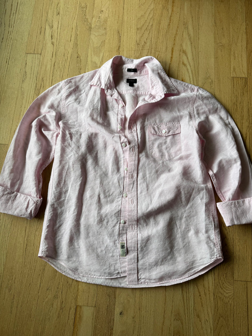 SOLD JCrew Pink Linen Shirt Mens Large
