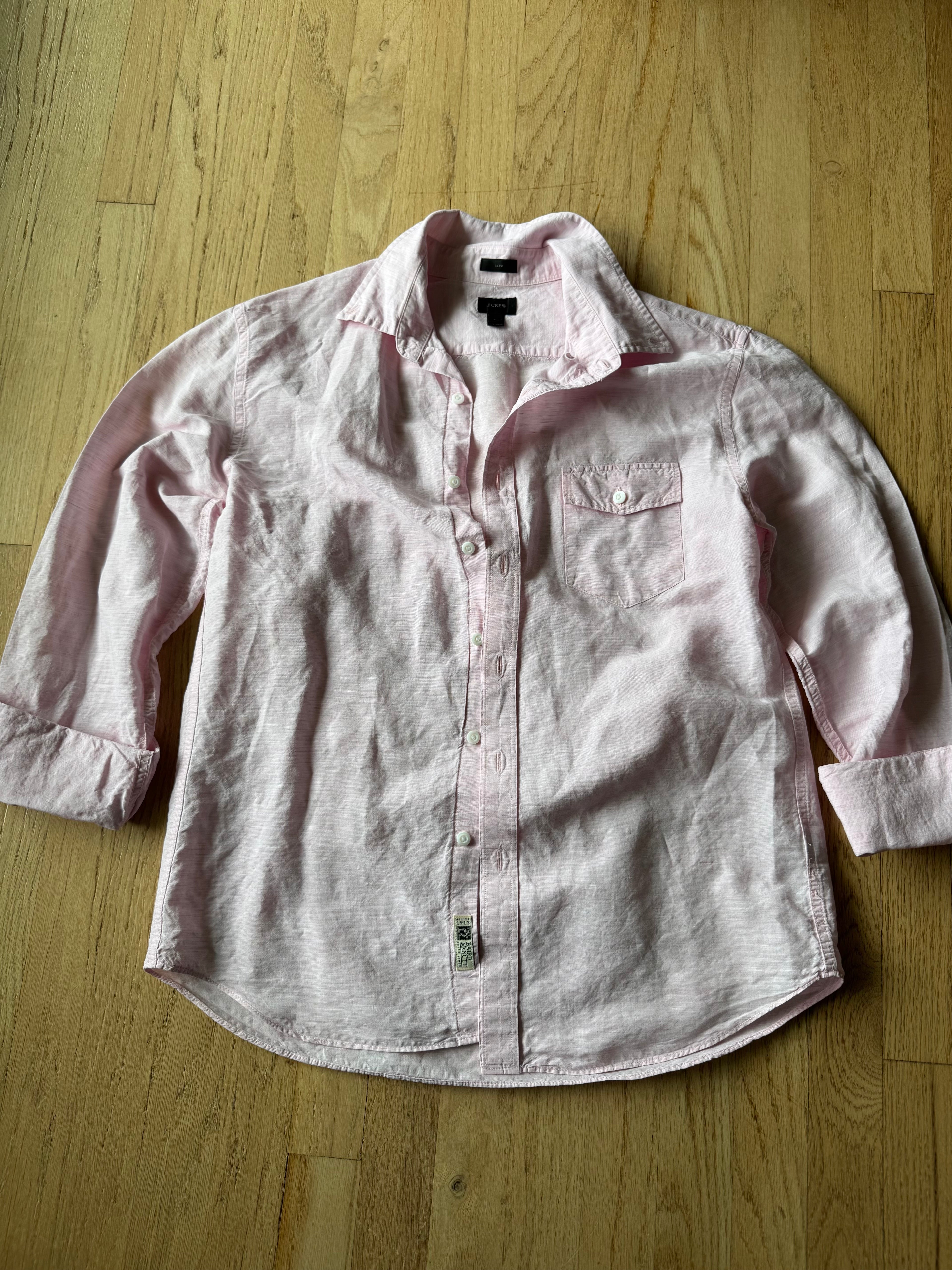 SOLD JCrew Pink Linen Shirt Mens Large