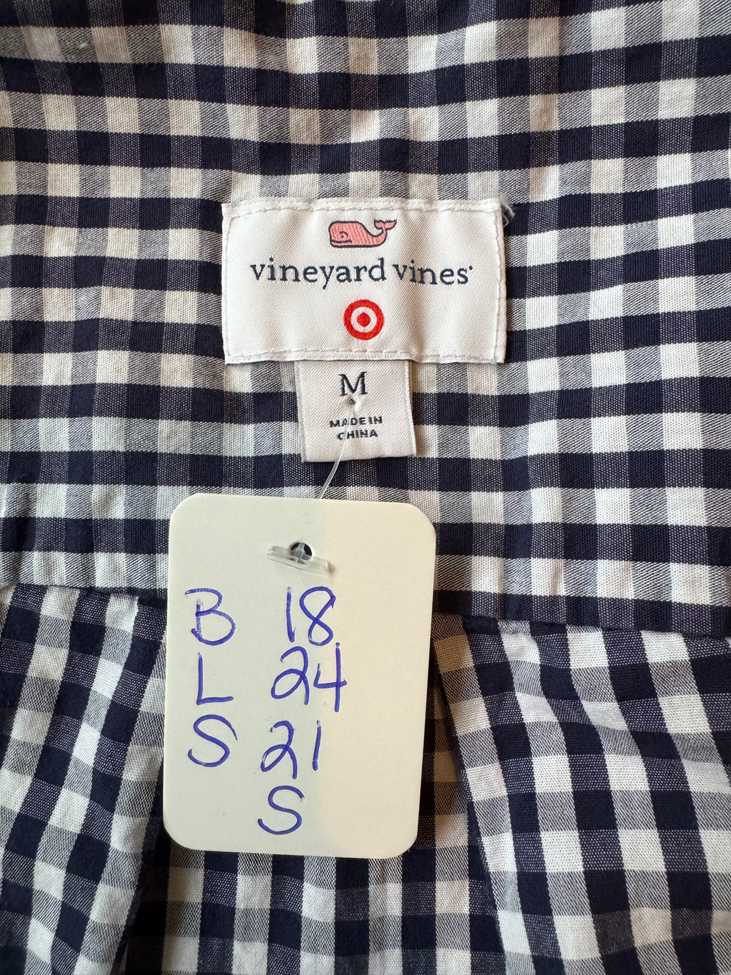 SOLD Gwen - Vineyard Vines Upcycled Mens Ruffle Collar Shirt - Navy Checkered Size Small