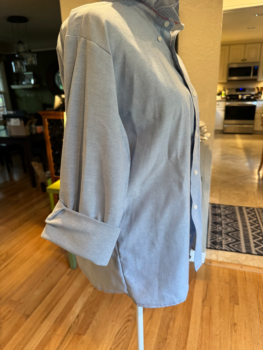 SOLD Celeste - Stafford Upcycled Mens Ruffle Collar Dress Shirt - Light Blue Chambray - Size  M/L