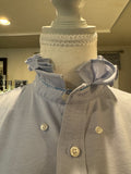 SOLD Beatrice - Stafford Upcycled Mens' Ruffle Collar and Sleeve Shirt - Light blue Chambray - Size Small