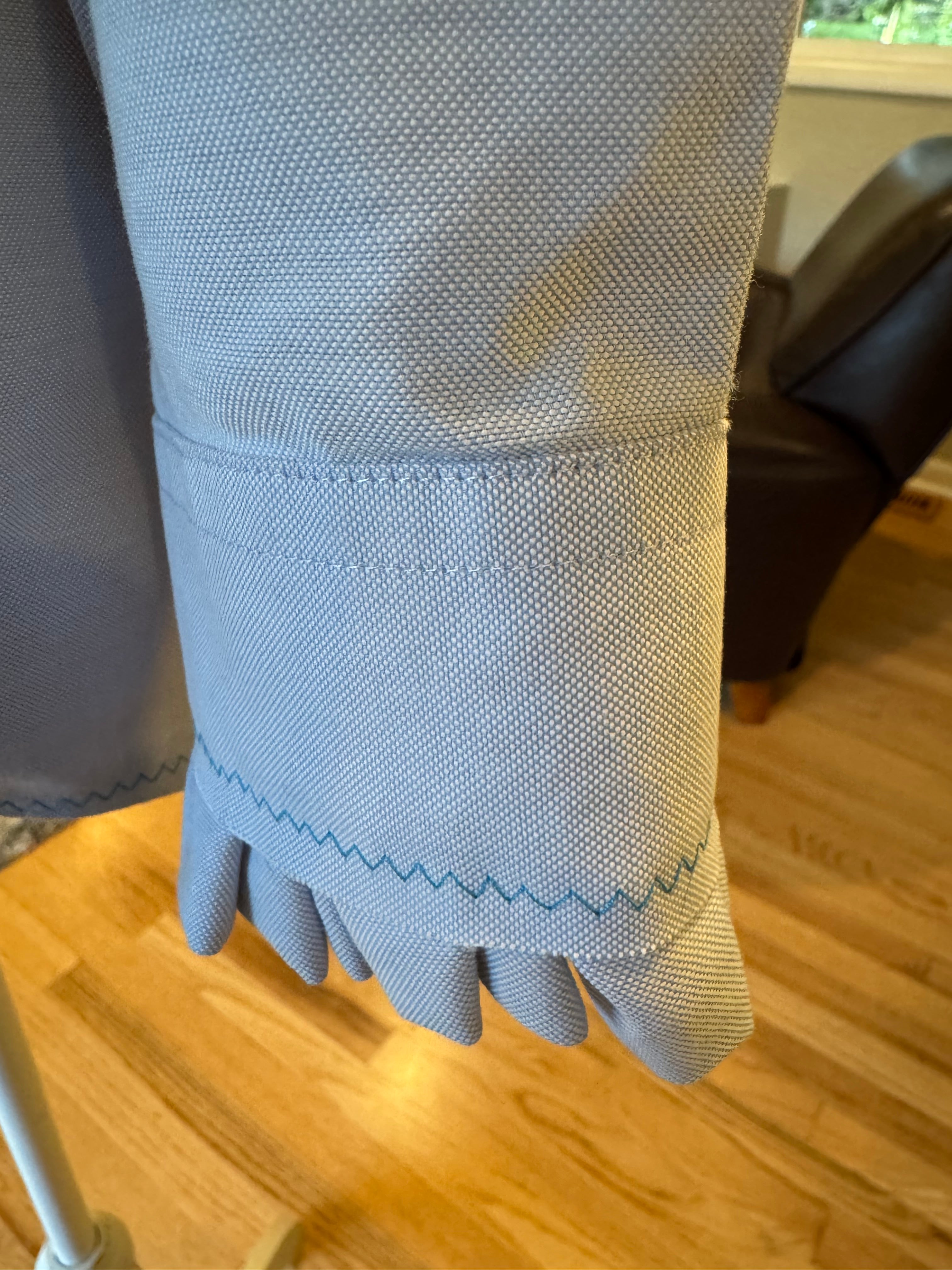 SOLD Beatrice - Stafford Upcycled Mens' Ruffle Collar and Sleeve Shirt - Light blue Chambray - Size Small