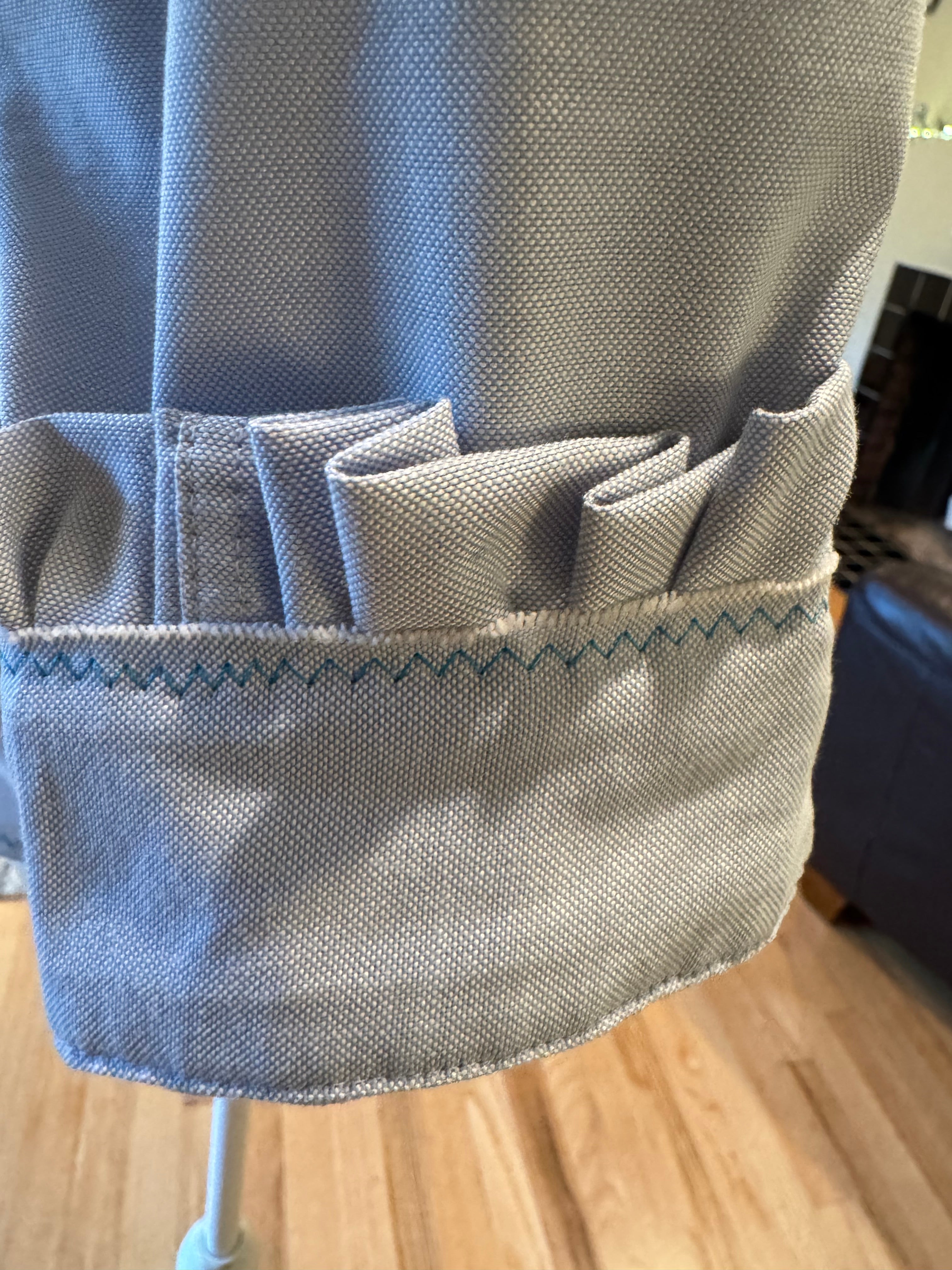SOLD Beatrice - Stafford Upcycled Mens' Ruffle Collar and Sleeve Shirt - Light blue Chambray - Size Small