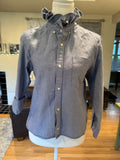 SOLD Kora - F&F Mens Upcycled Ruffle Collar Shirt - Navy Chambray - Size Small
