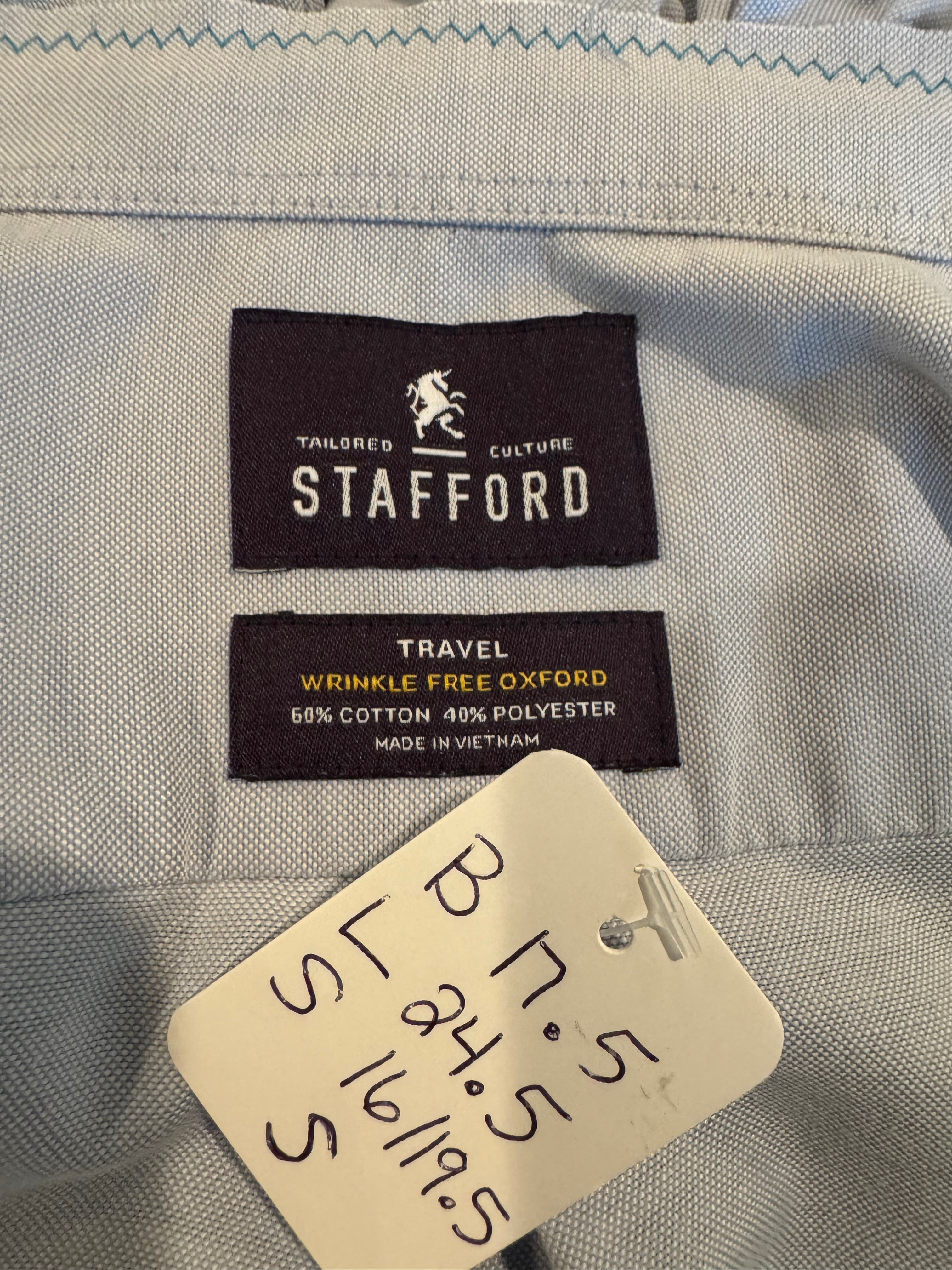 SOLD Beatrice - Stafford Upcycled Mens' Ruffle Collar and Sleeve Shirt - Light blue Chambray - Size Small