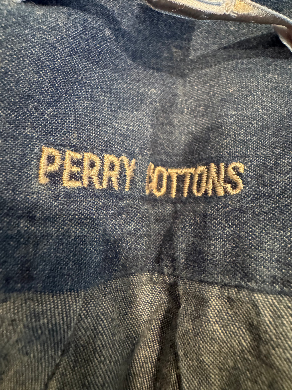 SOLD Devon - Perry Ellis Cottons Upcycled Mens Dress shirt with Ruffle Sleeves - Denim Size XL