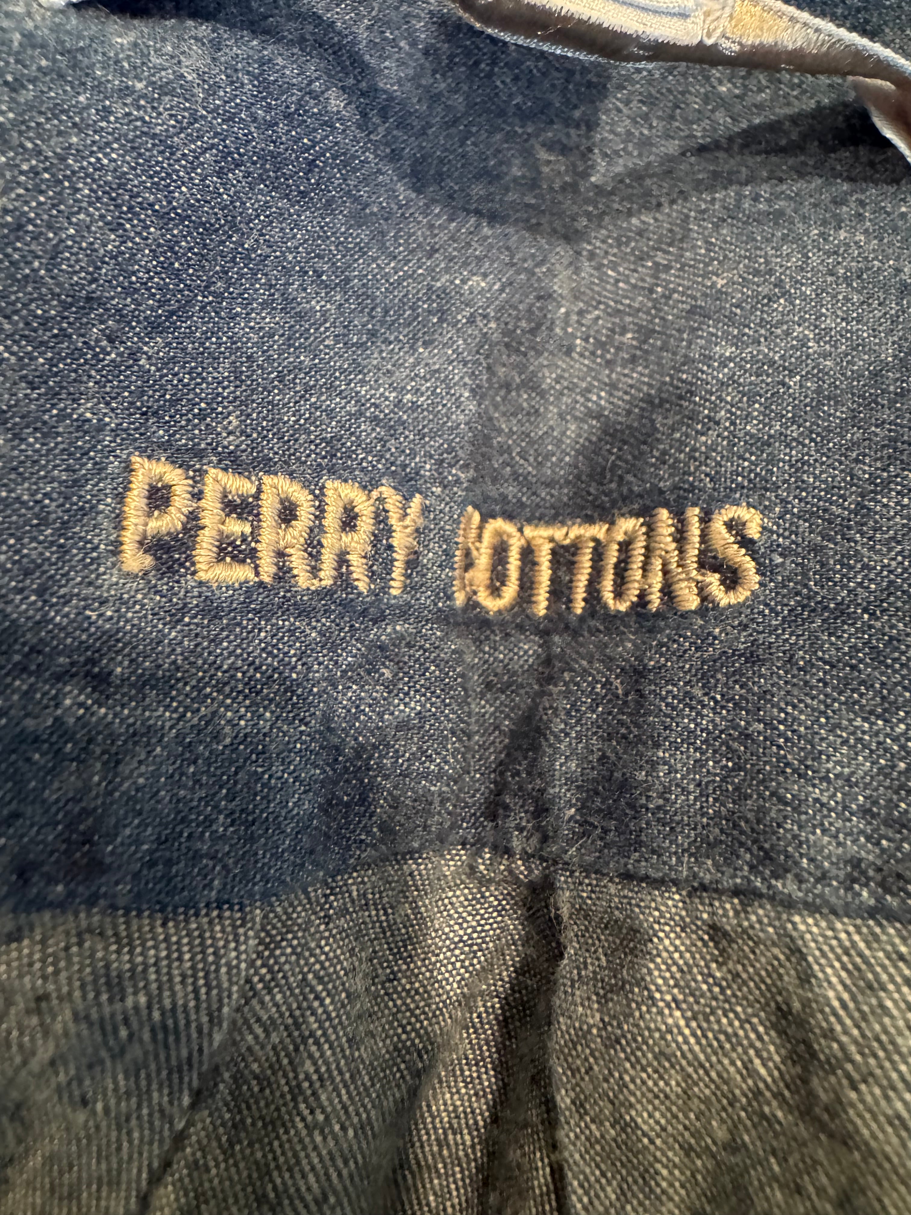 SOLD Devon - Perry Ellis Cottons Upcycled Mens Dress shirt with Ruffle Sleeves - Denim Size XL