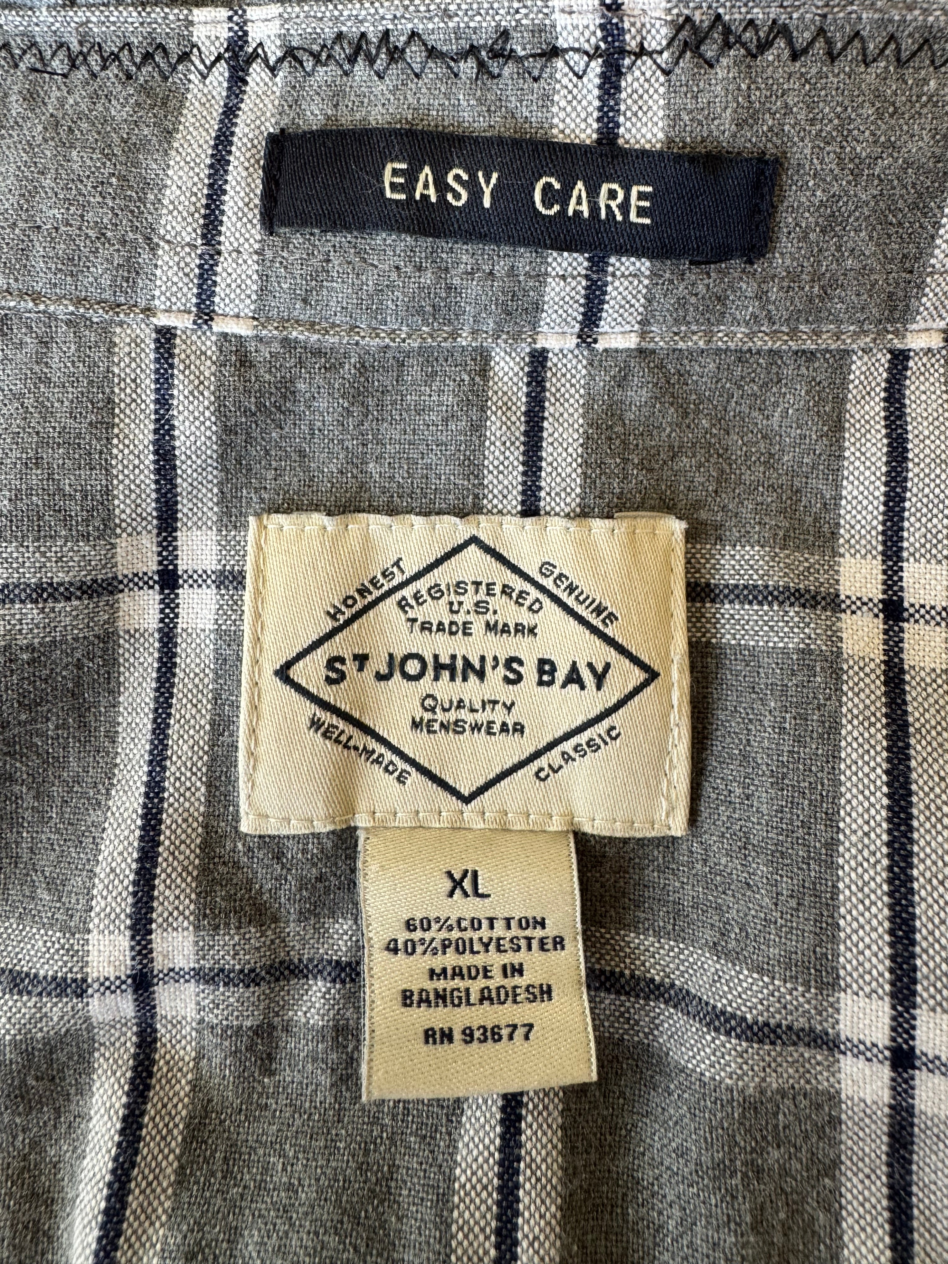 SOLD Denver - St Johns Bay Upcycled Mens Ruffle Collar Shirt - gray plaid - Size XL